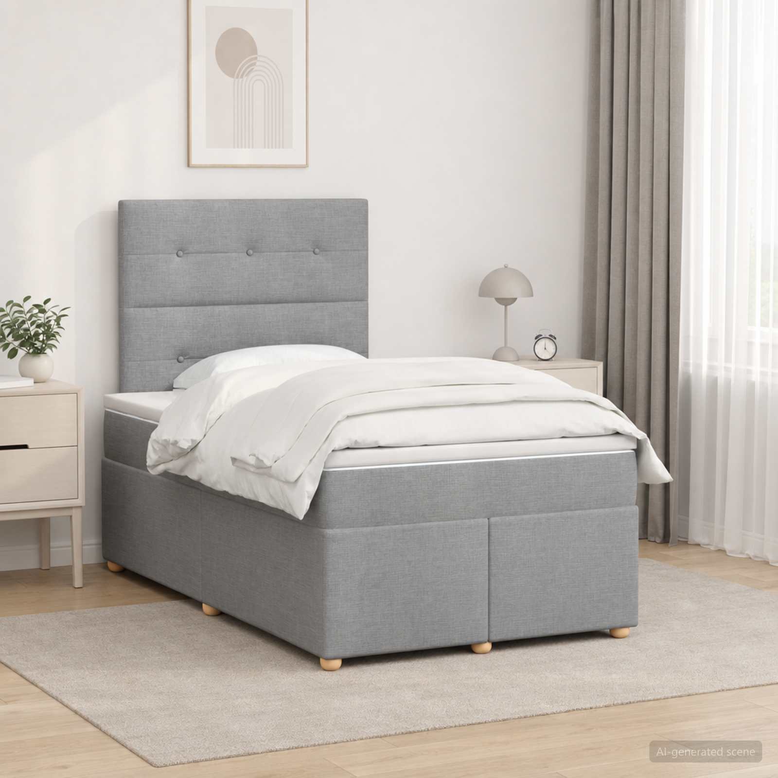 Κρεβάτι box spring με στρώμα Ανοιχτό γκρι 120 x 190 cm Ύφασμα - Pakobazaar