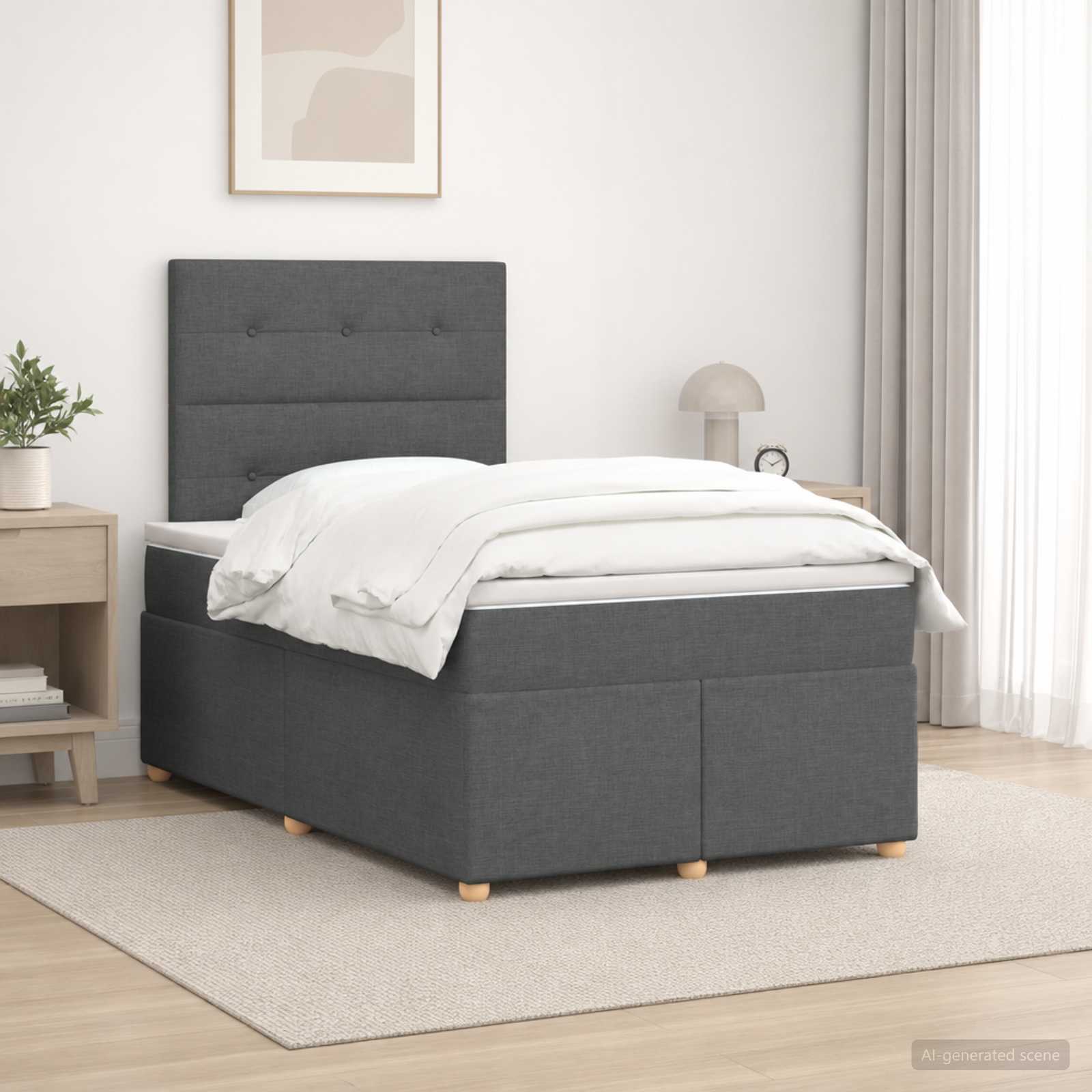 Κρεβάτι box spring με στρώμα Σκούρο Γκρι 120 x 200 cm Ύφασμα - Pakobazaar