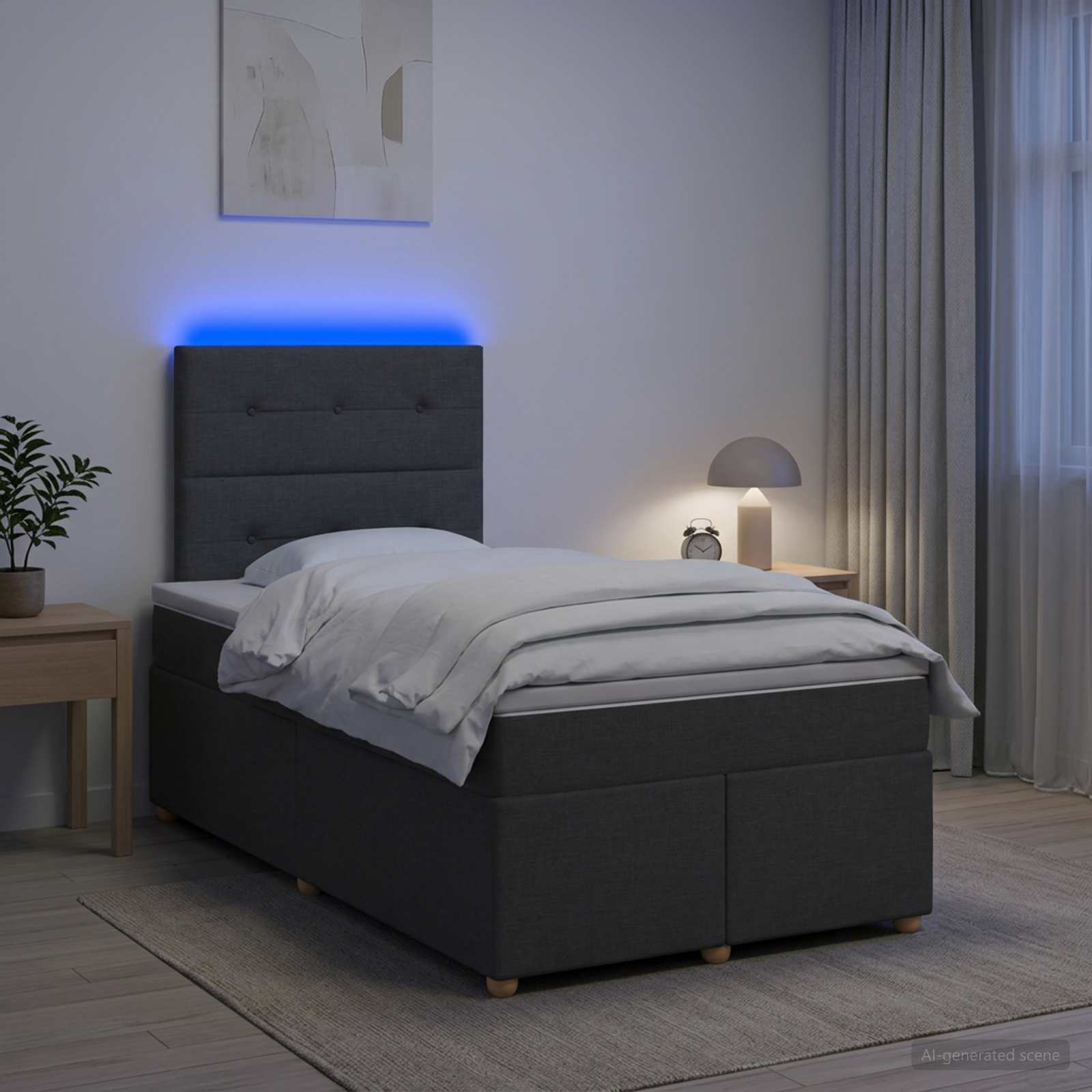 Κρεβάτι box spring με στρώμα Σκούρο Γκρι 120 x 190 cm Ύφασμα - Pakobazaar
