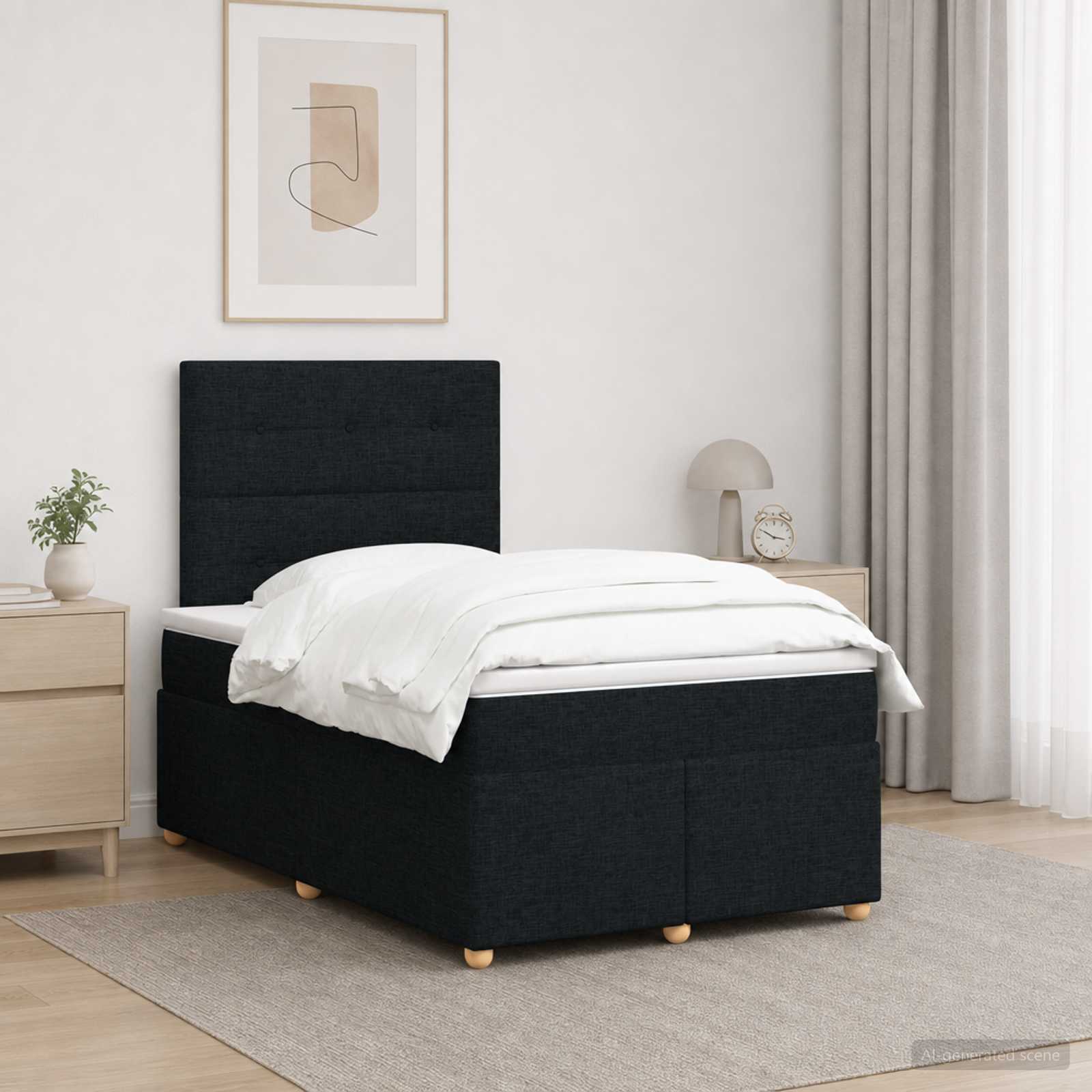 Κρεβάτι box spring με στρώμα Μαύρο 120 x 200 cm Ύφασμα - Pakobazaar