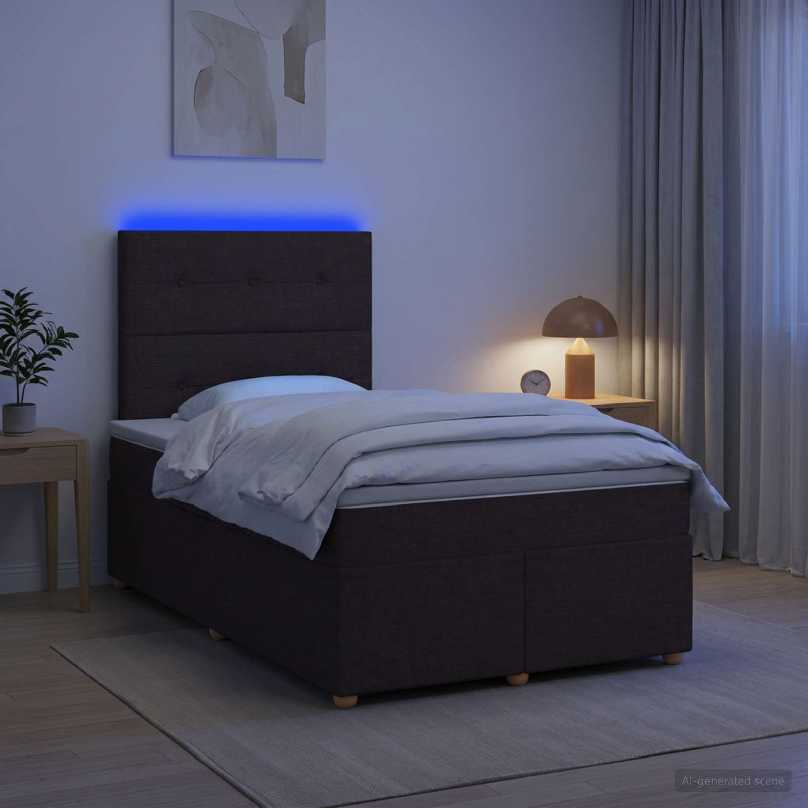 Κρεβάτι box spring με στρώμα Σκούρο Καφέ 120 x 200 cm Ύφασμα - Pakobazaar