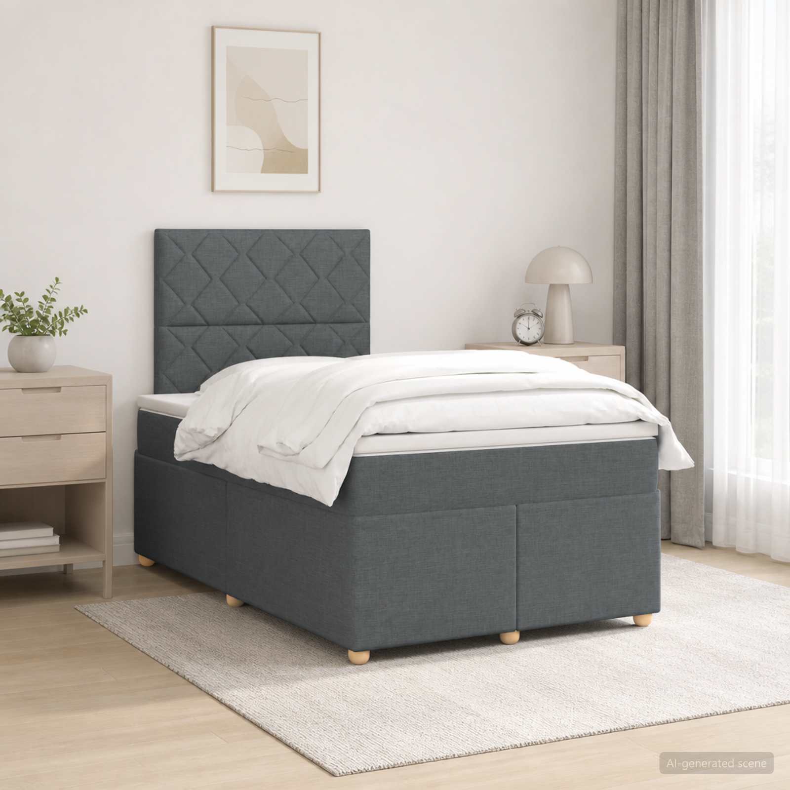 Κρεβάτι box spring με στρώμα Σκούρο Γκρι 120 x 190 cm Ύφασμα - Pakobazaar