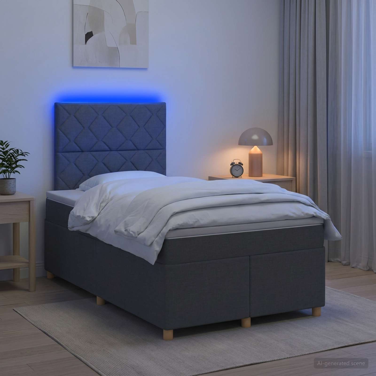 Κρεβάτι box spring με στρώμα Σκούρο Γκρι 120 x 190 cm Ύφασμα - Pakobazaar