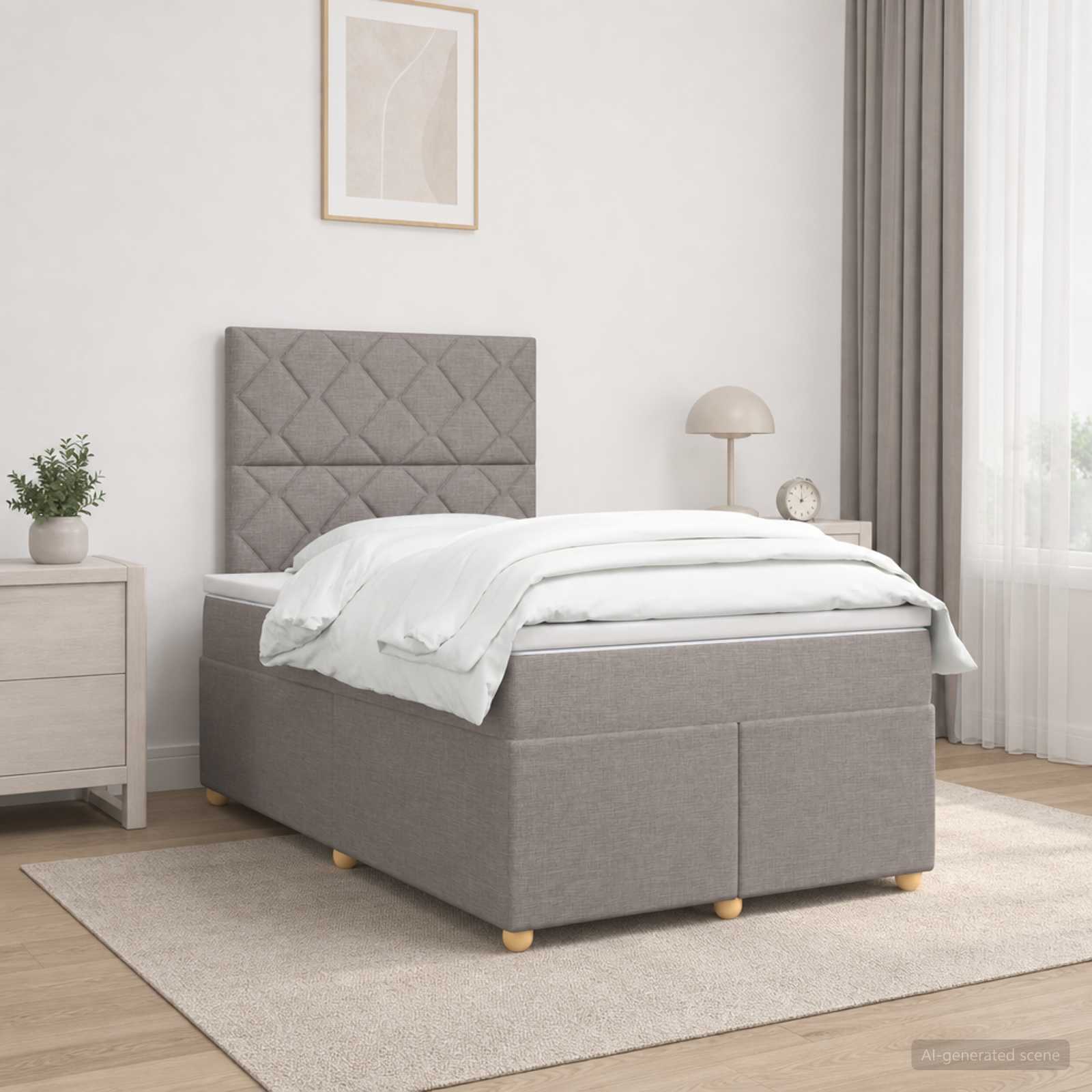 Κρεβάτι box spring με στρώμα Taupe 120 x 190 cm Ύφασμα - Pakobazaar