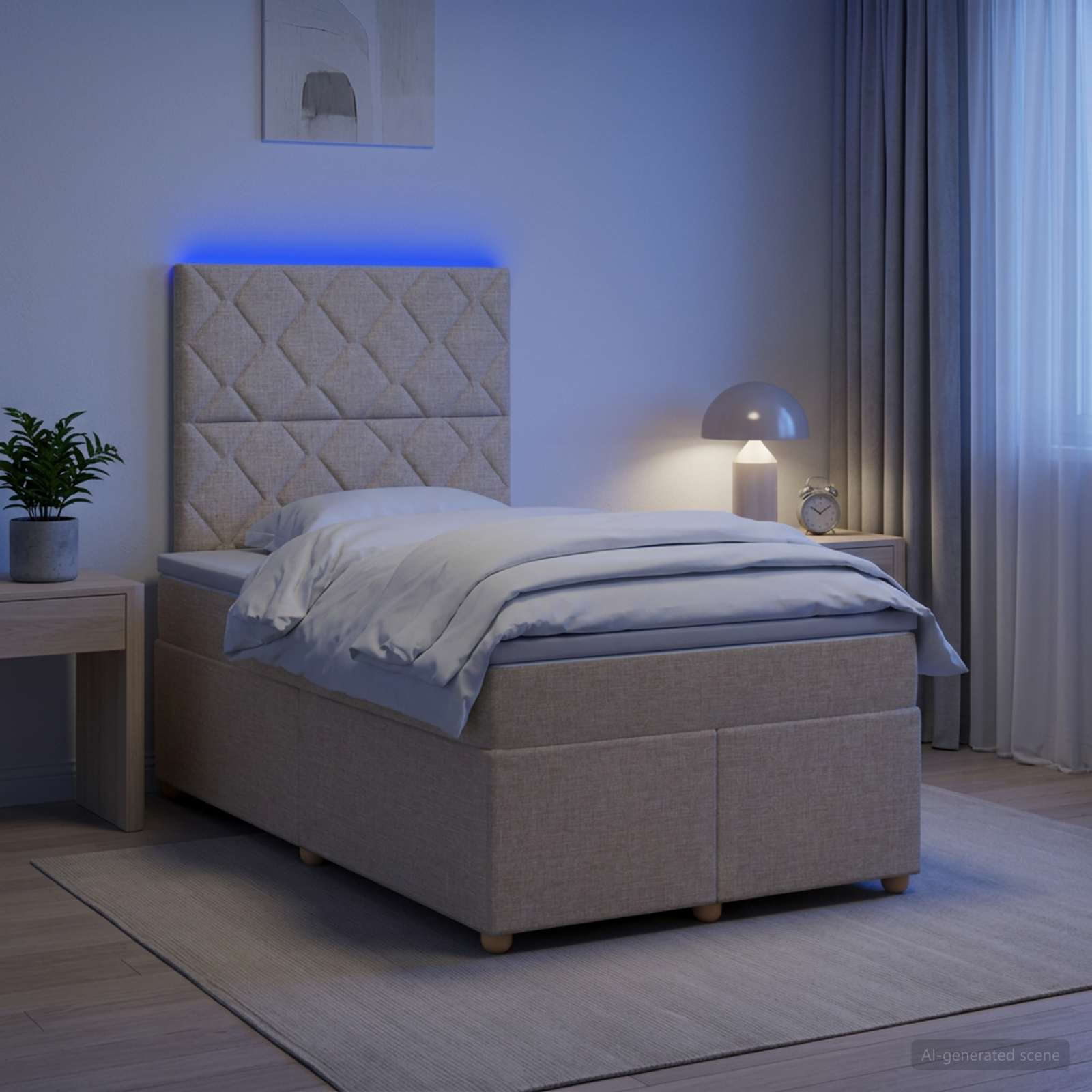 Κρεβάτι box spring με στρώμα Κρεμ 120 x 190 cm Ύφασμα - Pakobazaar