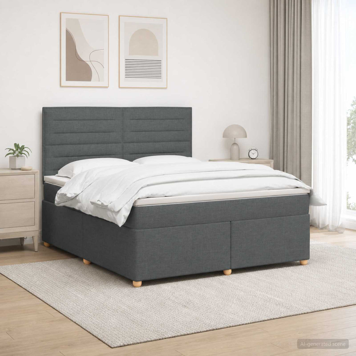 Κρεβάτι box spring με στρώμα Σκούρο Γκρι 180 x 200 cm Ύφασμα - Pakobazaar