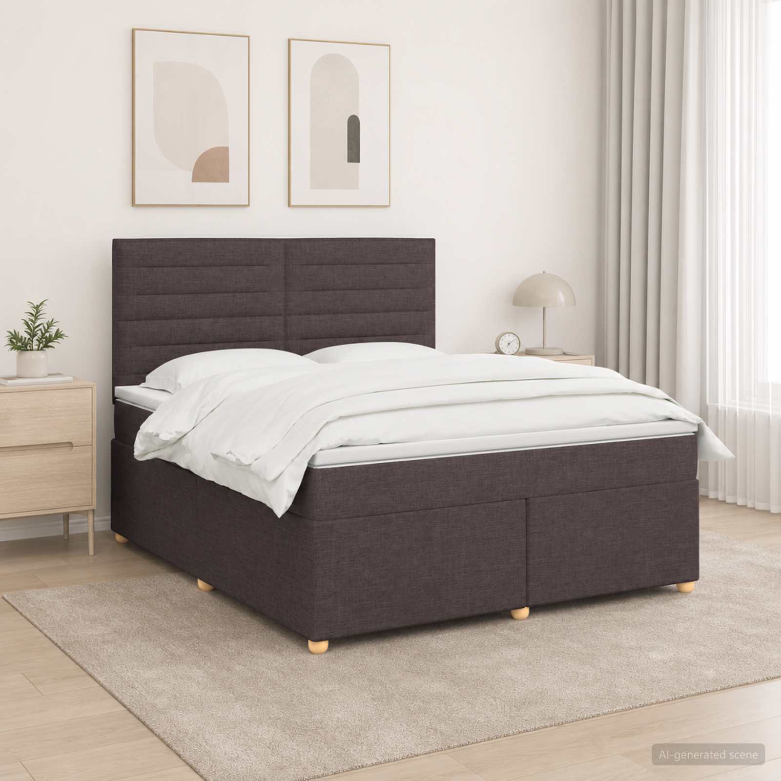 Κρεβάτι box spring με στρώμα Σκούρο Καφέ 140 x 190 cm Ύφασμα - Pakobazaar
