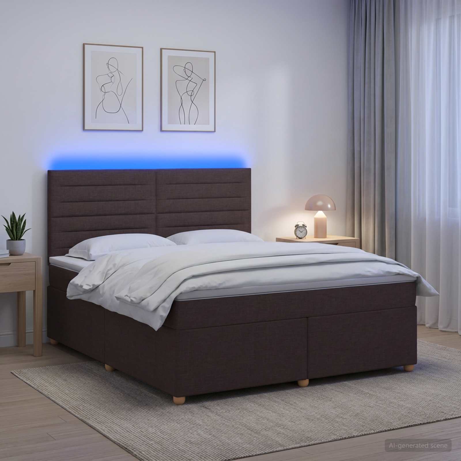 Κρεβάτι box spring με στρώμα Σκούρο Καφέ 140 x 190 cm Ύφασμα - Pakobazaar