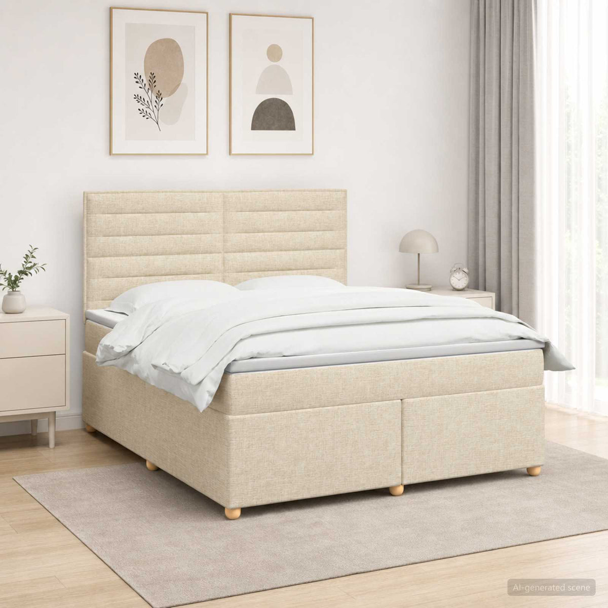 Κρεβάτι box spring με στρώμα Κρεμ 140 x 200 cm Ύφασμα - Pakobazaar