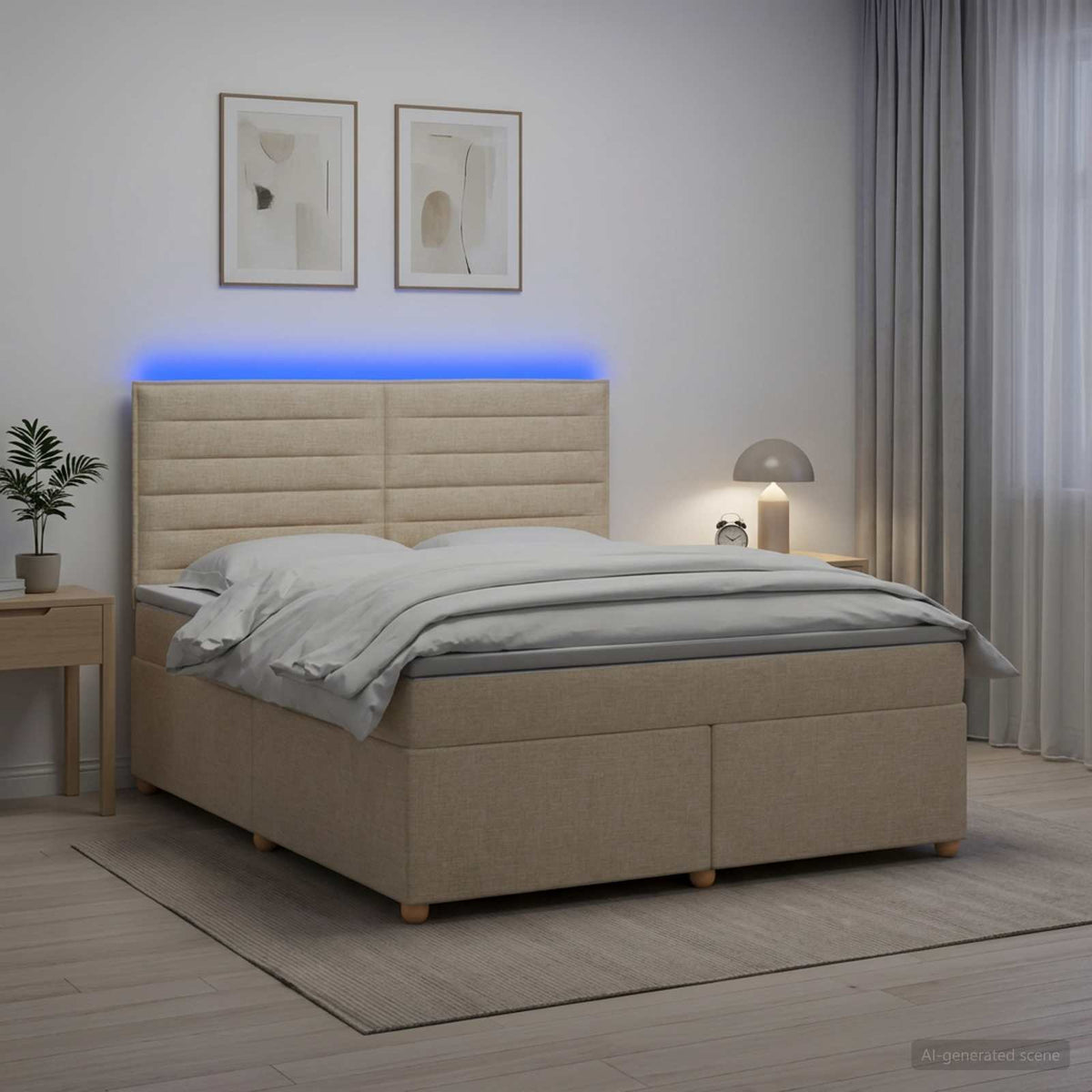 Κρεβάτι box spring με στρώμα Κρεμ 140 x 190 cm Ύφασμα - Pakobazaar