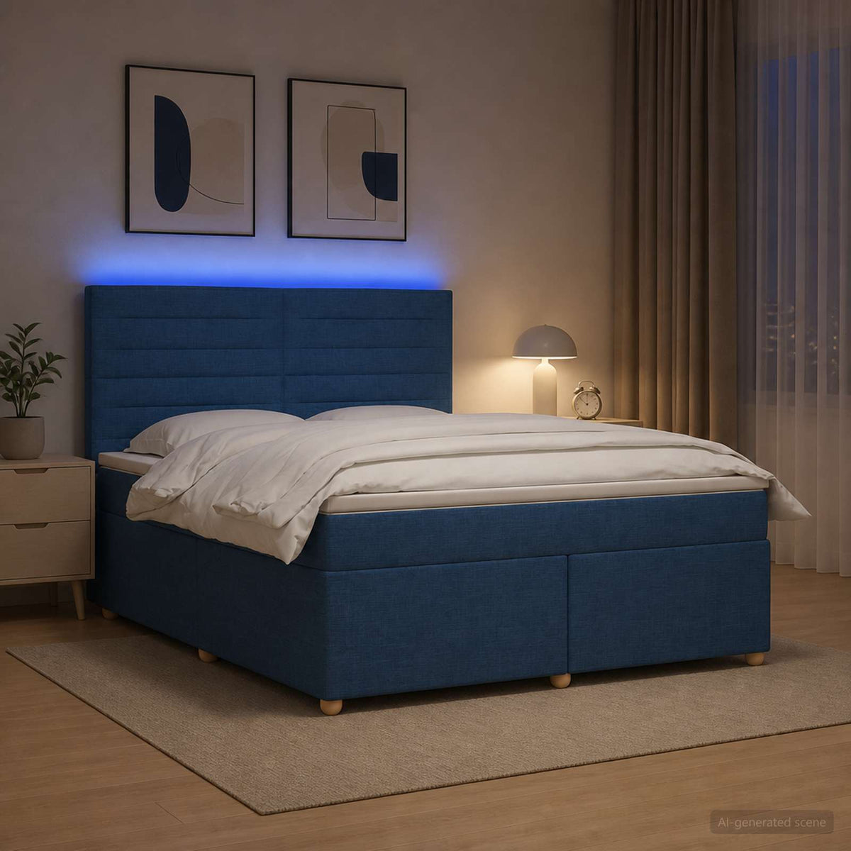Κρεβάτι box spring με στρώμα Μπλε 140 x 200 cm Ύφασμα - Pakobazaar