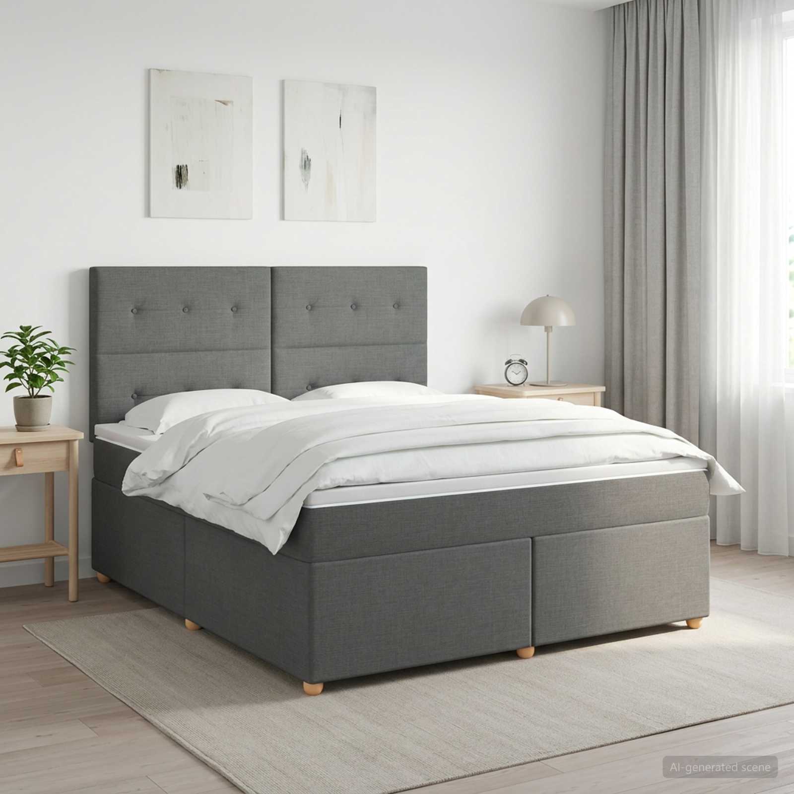 Κρεβάτι box spring με στρώμα Σκούρο Γκρι 180 x 200 cm Ύφασμα