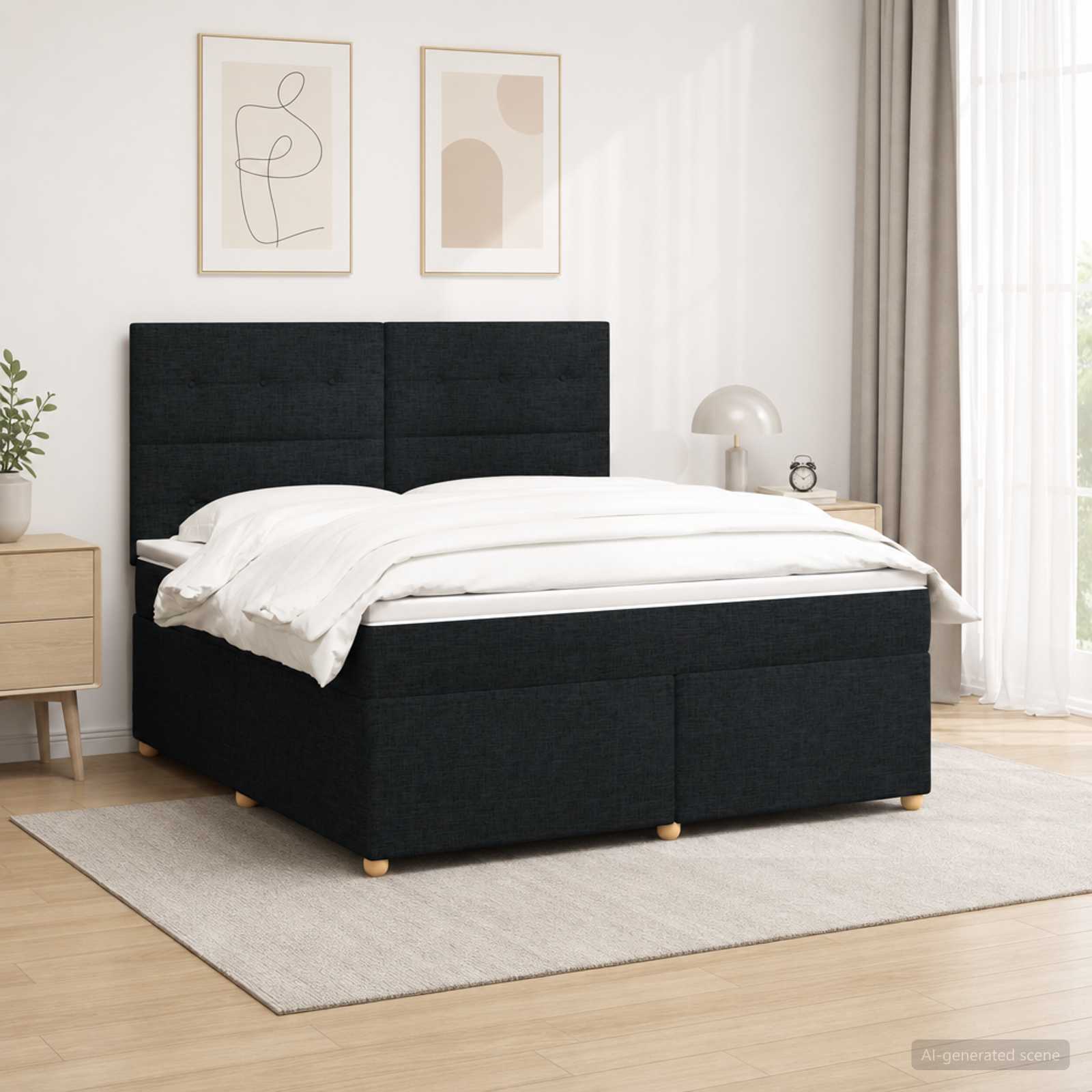 Κρεβάτι box spring με στρώμα Μαύρο 140 x 190 cm Ύφασμα - Pakobazaar
