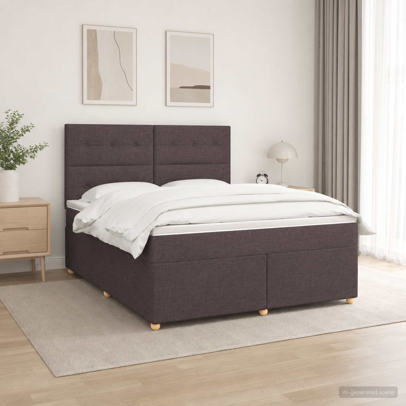 Κρεβάτι box spring με στρώμα Σκούρο Καφέ 180 x 200 cm Ύφασμα - Pakobazaar
