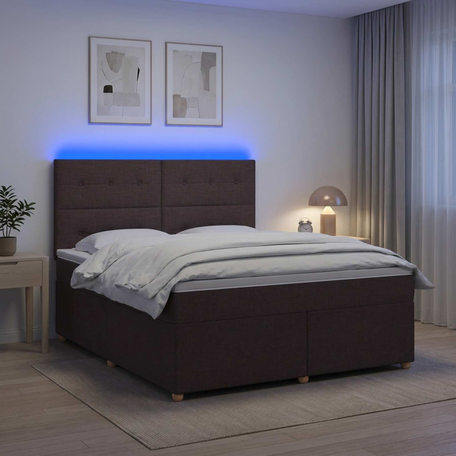 Κρεβάτι box spring με στρώμα Σκούρο Καφέ 180 x 200 cm Ύφασμα - Pakobazaar