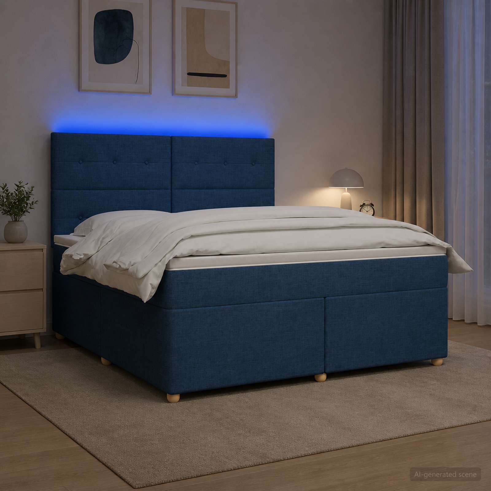 Κρεβάτι box spring με στρώμα Μπλε 180 x 200 cm Ύφασμα - Pakobazaar