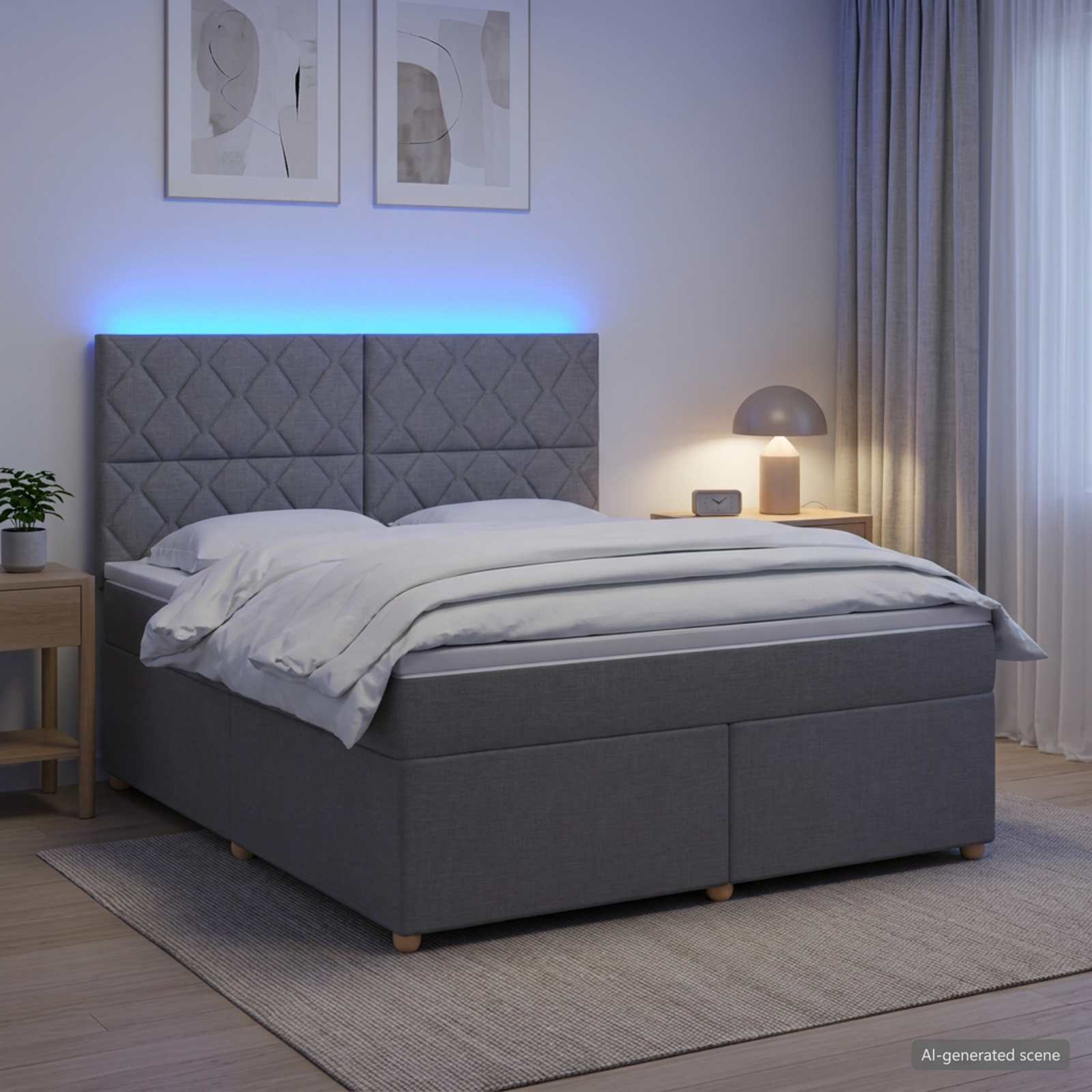 Κρεβάτι box spring με στρώμα Ανοιχτό γκρι 180 x 200 cm Ύφασμα - Pakobazaar