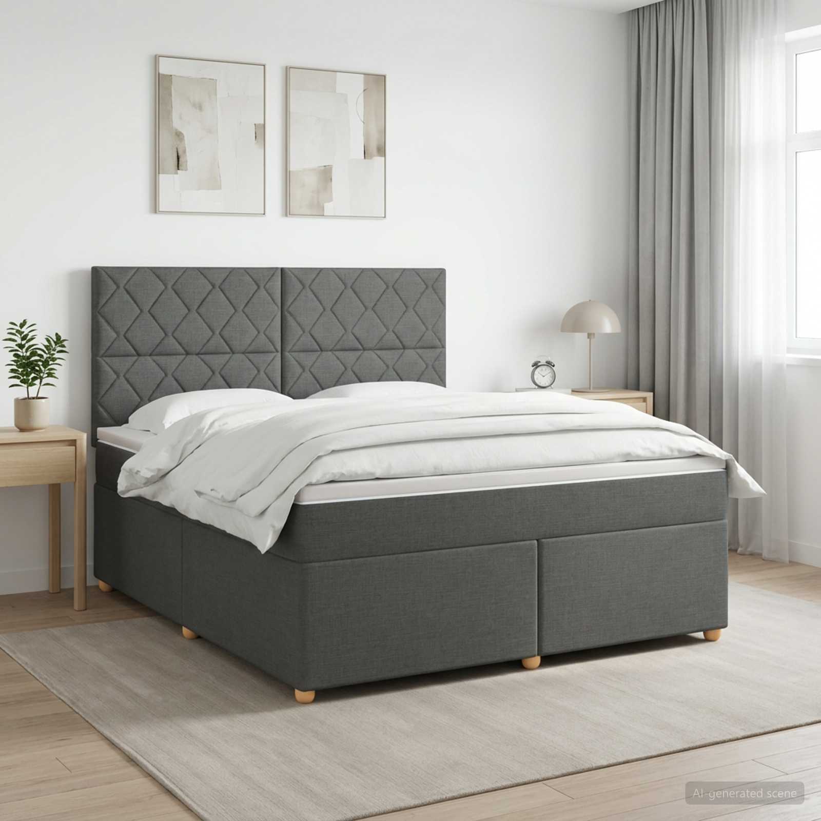 Κρεβάτι box spring με στρώμα Σκούρο Γκρι 180 x 200 cm Ύφασμα - Pakobazaar