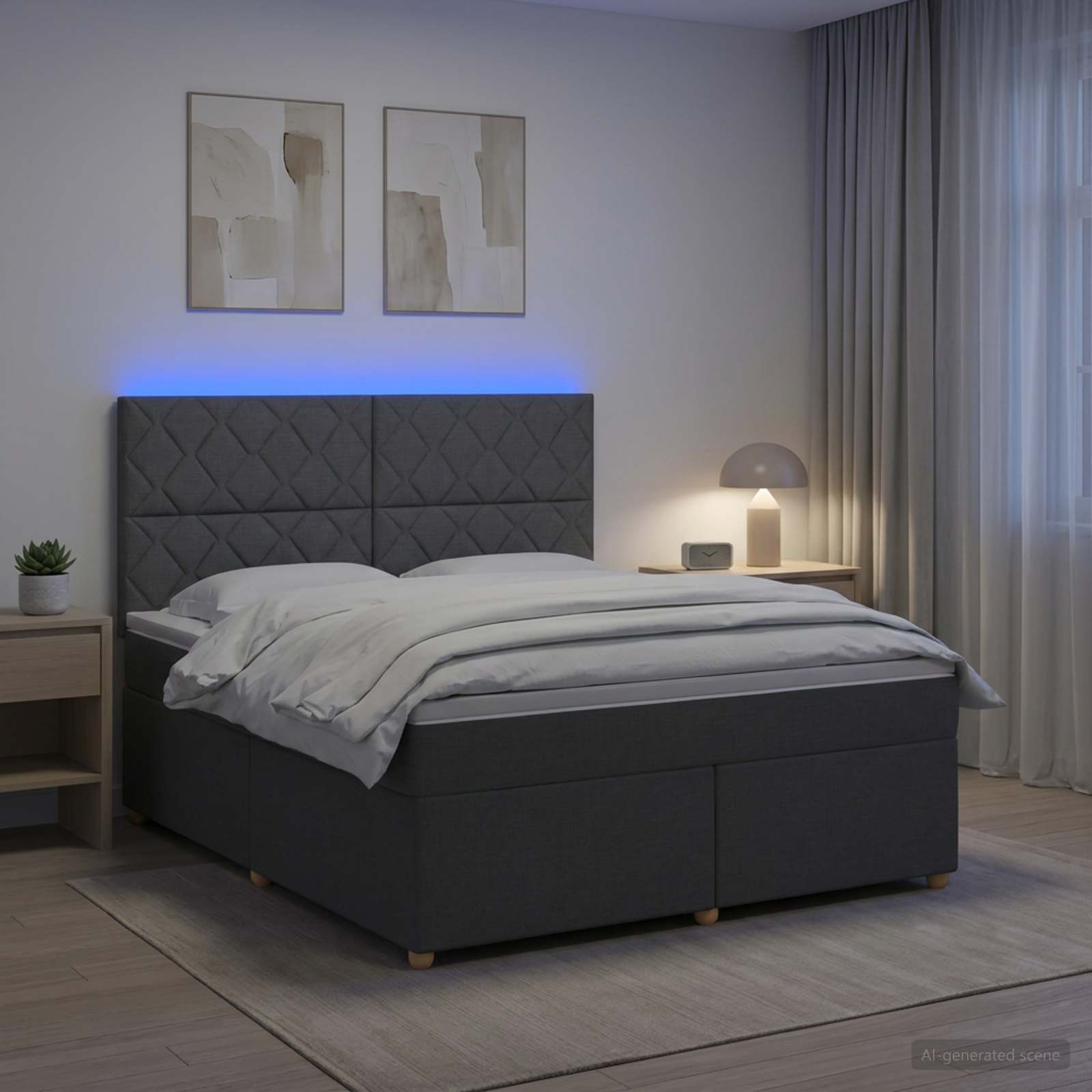 Κρεβάτι box spring με στρώμα Σκούρο Γκρι 140 x 190 cm Ύφασμα