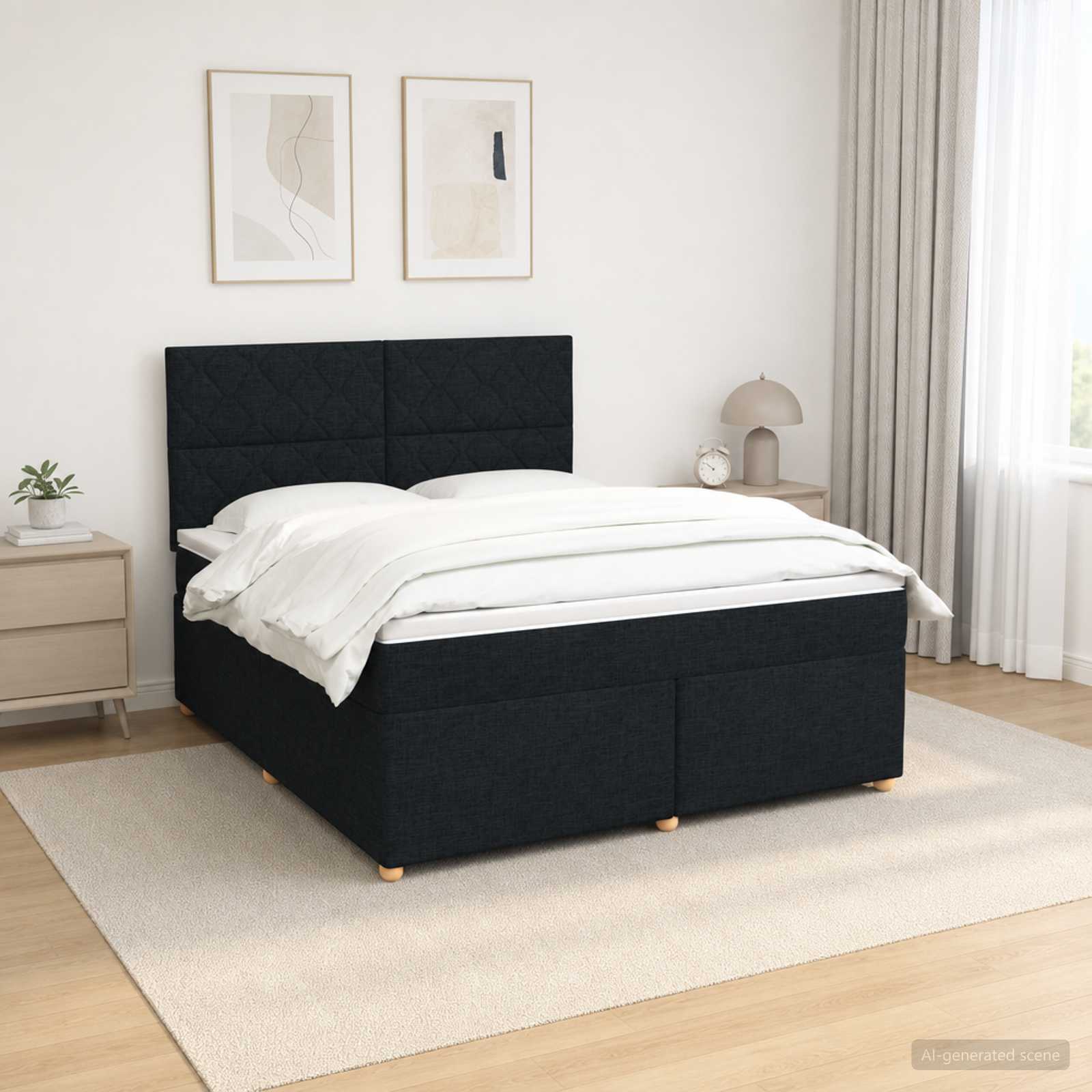 Κρεβάτι box spring με στρώμα Μαύρο 140 x 200 cm Ύφασμα - Pakobazaar