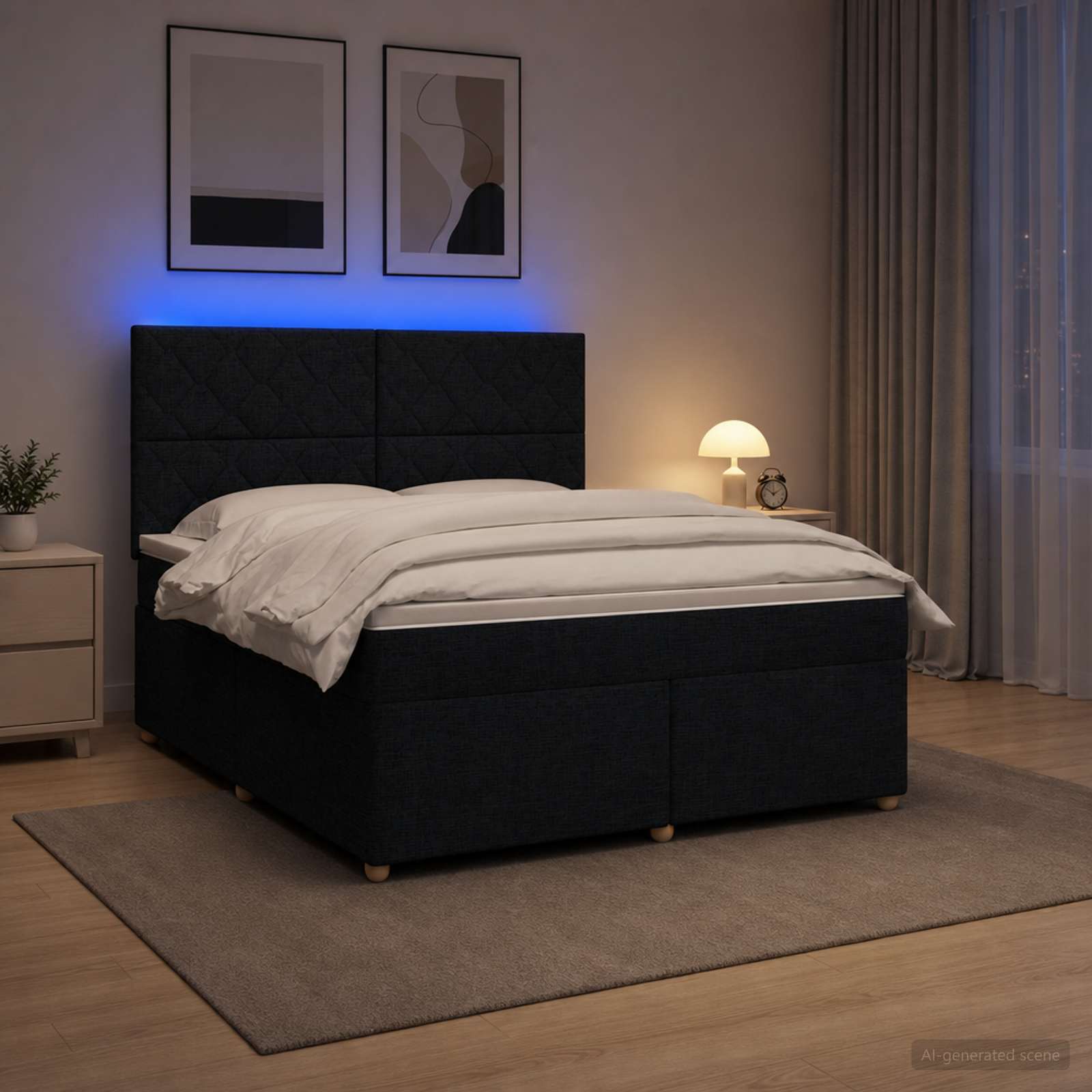 Κρεβάτι box spring με στρώμα Μαύρο 140 x 190 cm Ύφασμα