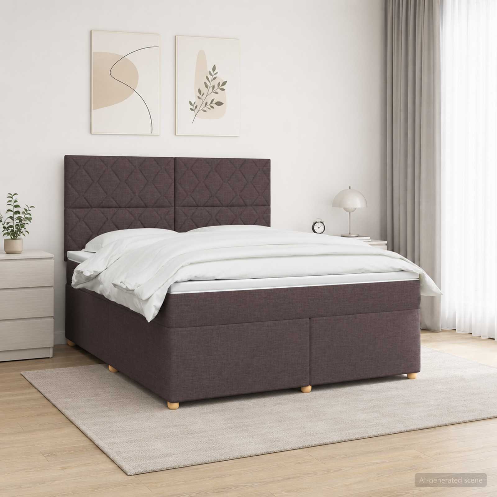 Κρεβάτι box spring με στρώμα Σκούρο Καφέ 180 x 200 cm Ύφασμα - Pakobazaar