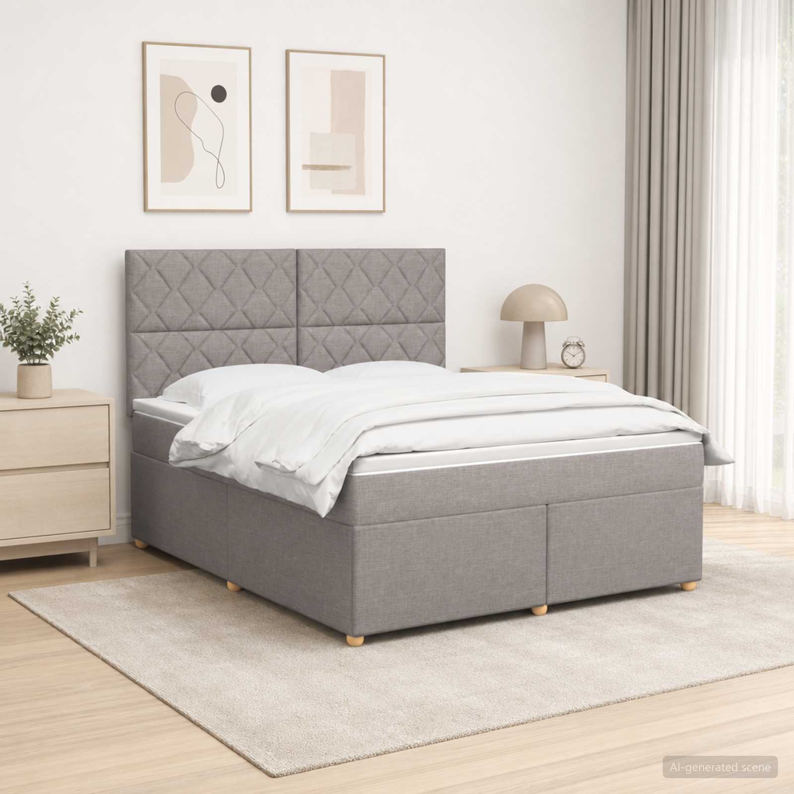 Κρεβάτι box spring με στρώμα Taupe 180 x 200 cm Ύφασμα - Pakobazaar