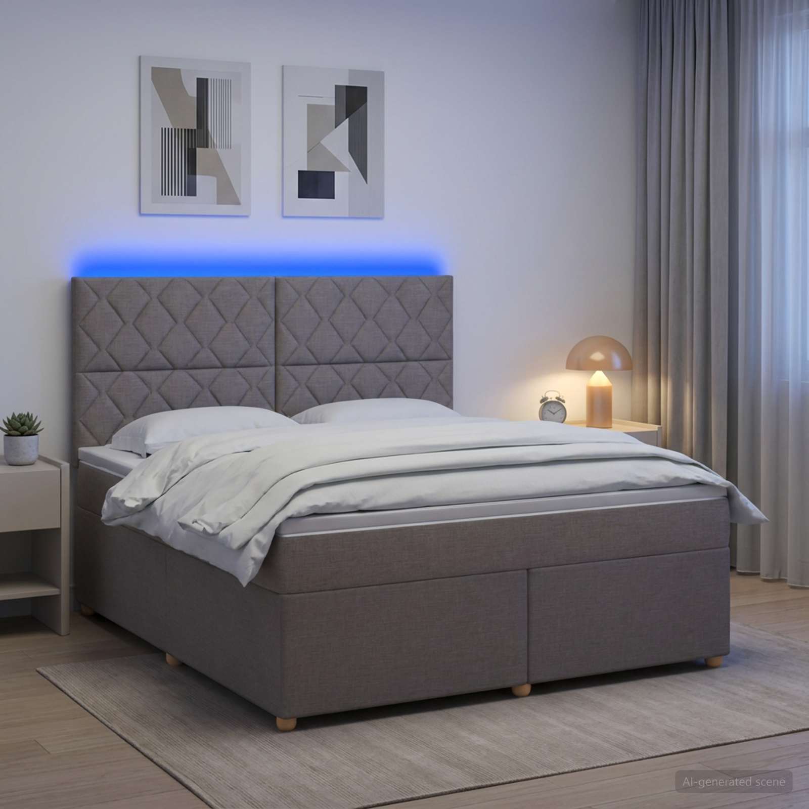 Κρεβάτι box spring με στρώμα Taupe 180 x 200 cm Ύφασμα - Pakobazaar