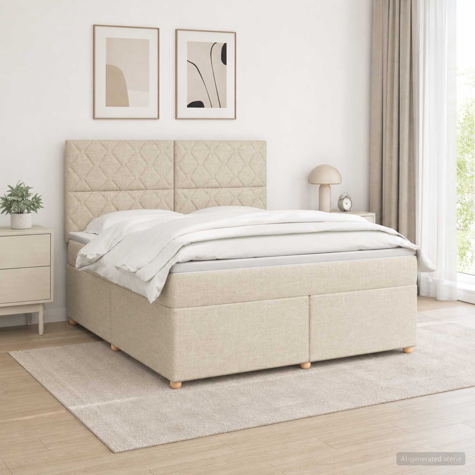 Κρεβάτι box spring με στρώμα Κρεμ 180 x 200 cm Ύφασμα - Pakobazaar