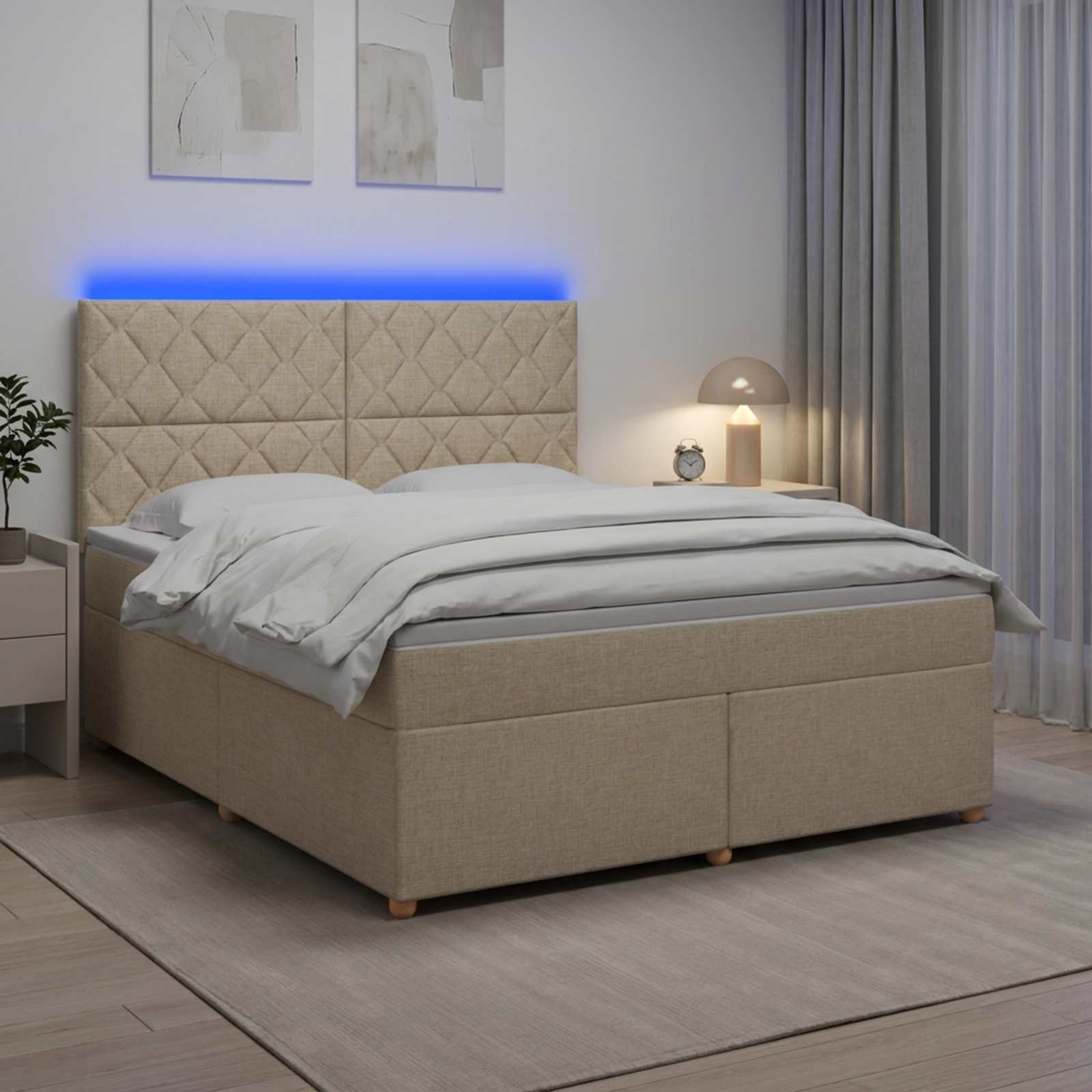 Κρεβάτι box spring με στρώμα Κρεμ 180 x 200 cm Ύφασμα - Pakobazaar