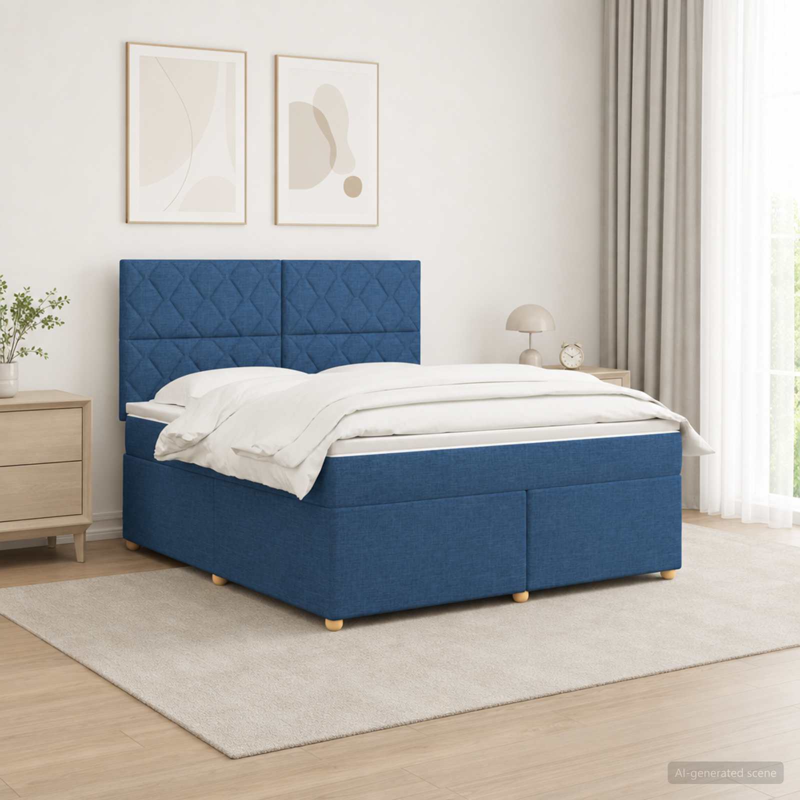 Κρεβάτι box spring με στρώμα Μπλε 180 x 200 cm Ύφασμα - Pakobazaar