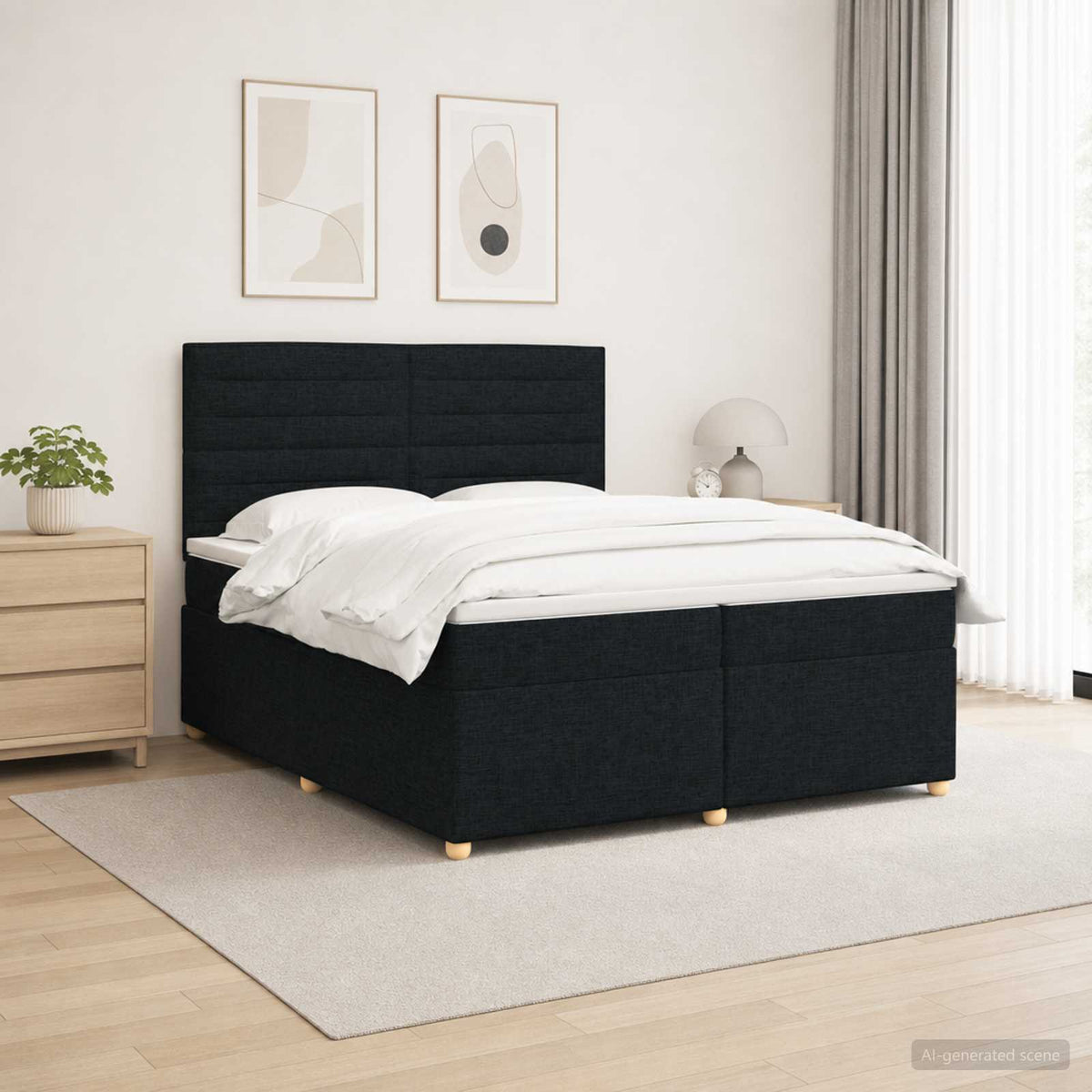 Κρεβάτι box spring με στρώμα Μαύρο 200 x 200 cm Ύφασμα