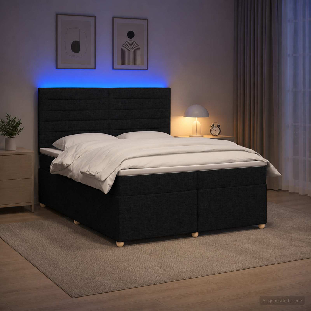 Κρεβάτι box spring με στρώμα Μαύρο 200 x 200 cm Ύφασμα