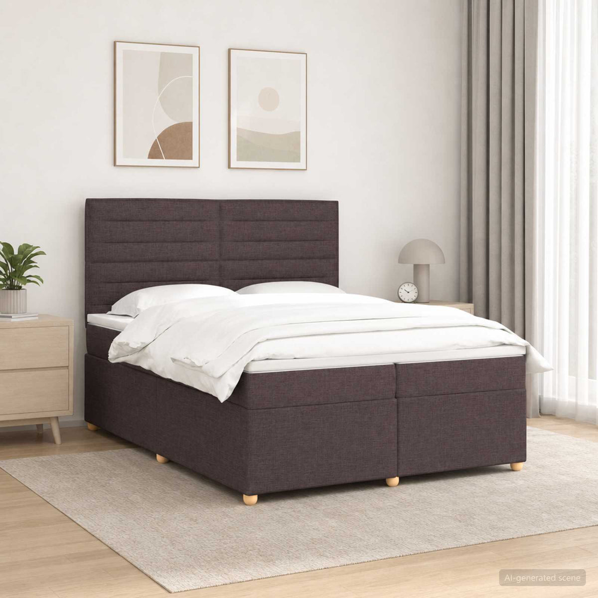 Κρεβάτι box spring με στρώμα Σκούρο Καφέ 200 x 200 cm Ύφασμα