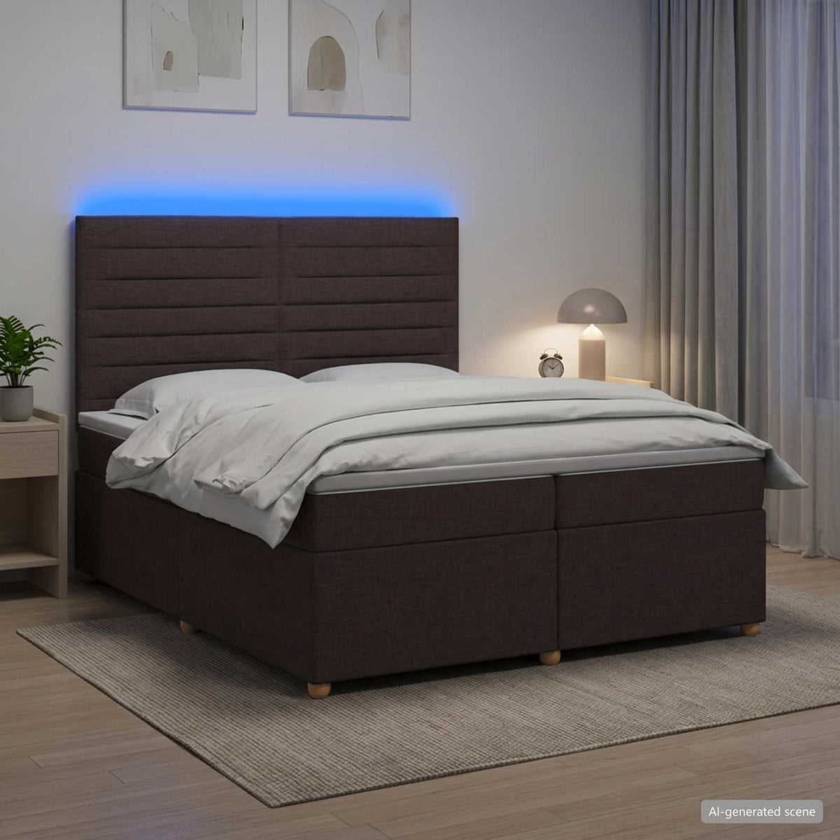 Κρεβάτι box spring με στρώμα Σκούρο Καφέ 200 x 200 cm Ύφασμα