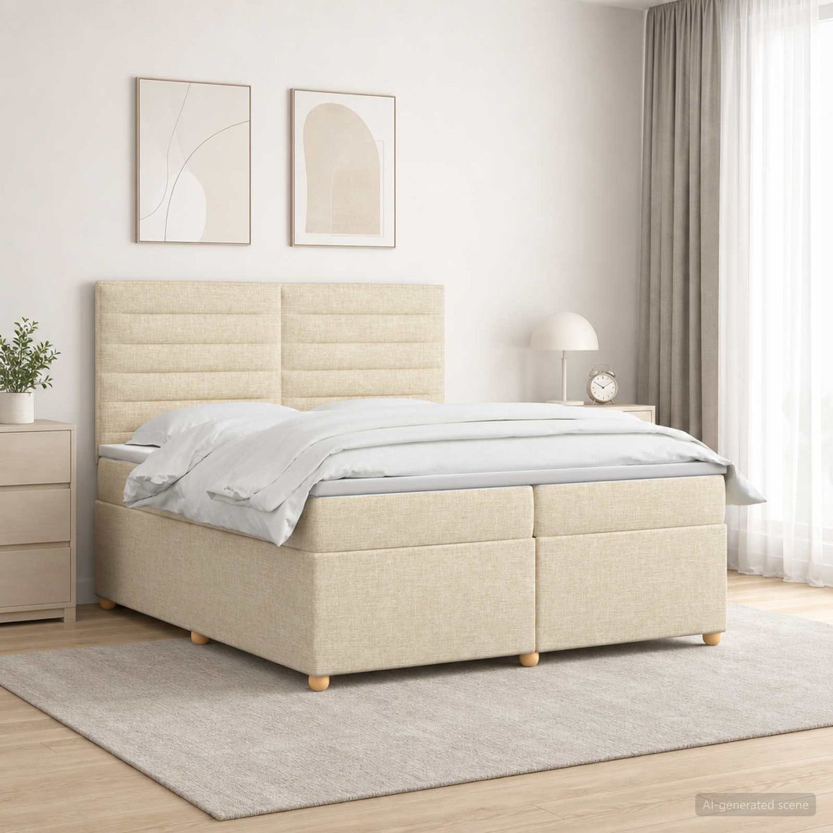 Κρεβάτι box spring με στρώμα Κρεμ 200 x 200 cm Ύφασμα