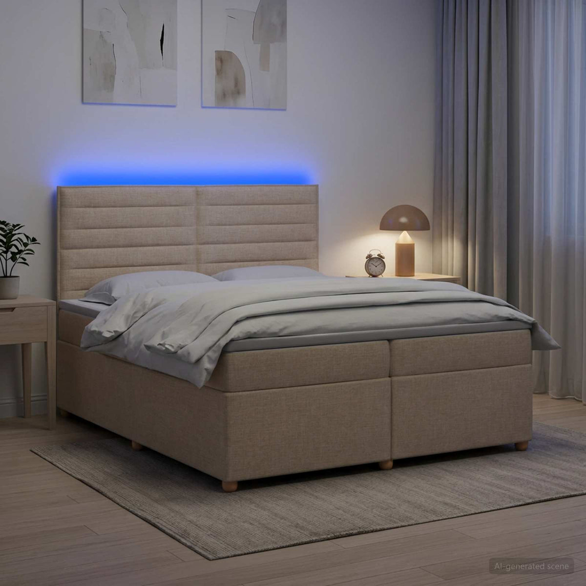 Κρεβάτι box spring με στρώμα Κρεμ 200 x 200 cm Ύφασμα