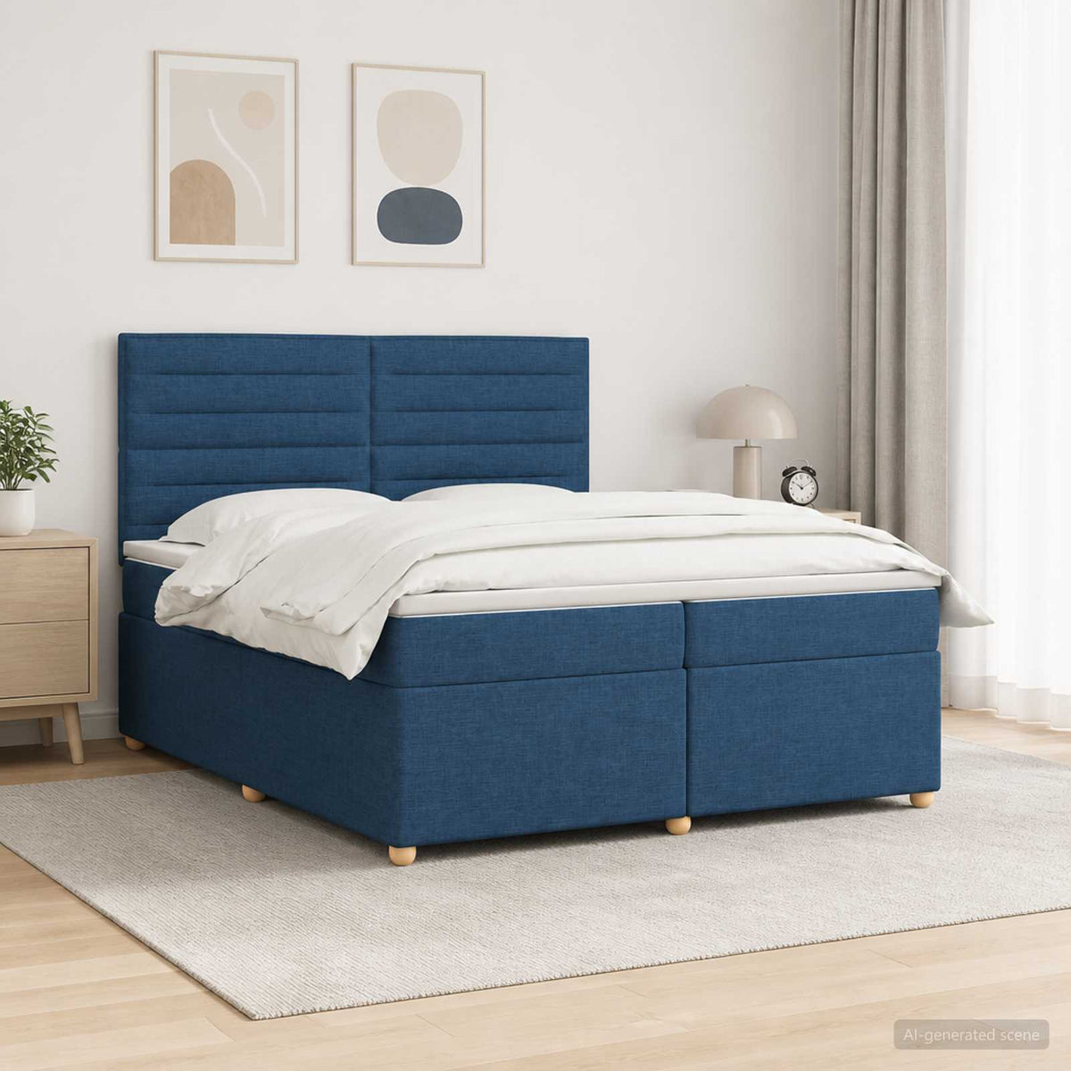 Κρεβάτι box spring με στρώμα Μπλε 200 x 200 cm Ύφασμα