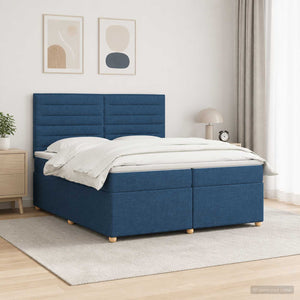 Κρεβάτι box spring με στρώμα Μπλε 200 x 200 cm Ύφασμα