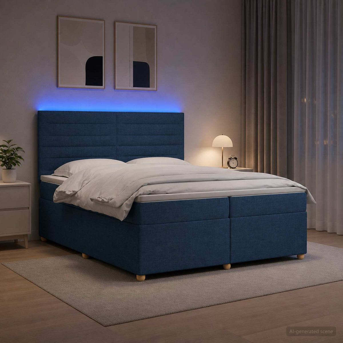 Κρεβάτι box spring με στρώμα Μπλε 200 x 200 cm Ύφασμα