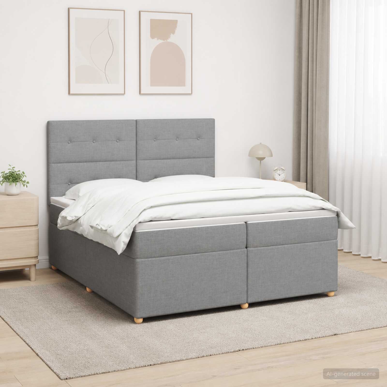 Κρεβάτι box spring με στρώμα Ανοιχτό γκρι 200 x 200 cm Ύφασμα - Pakobazaar