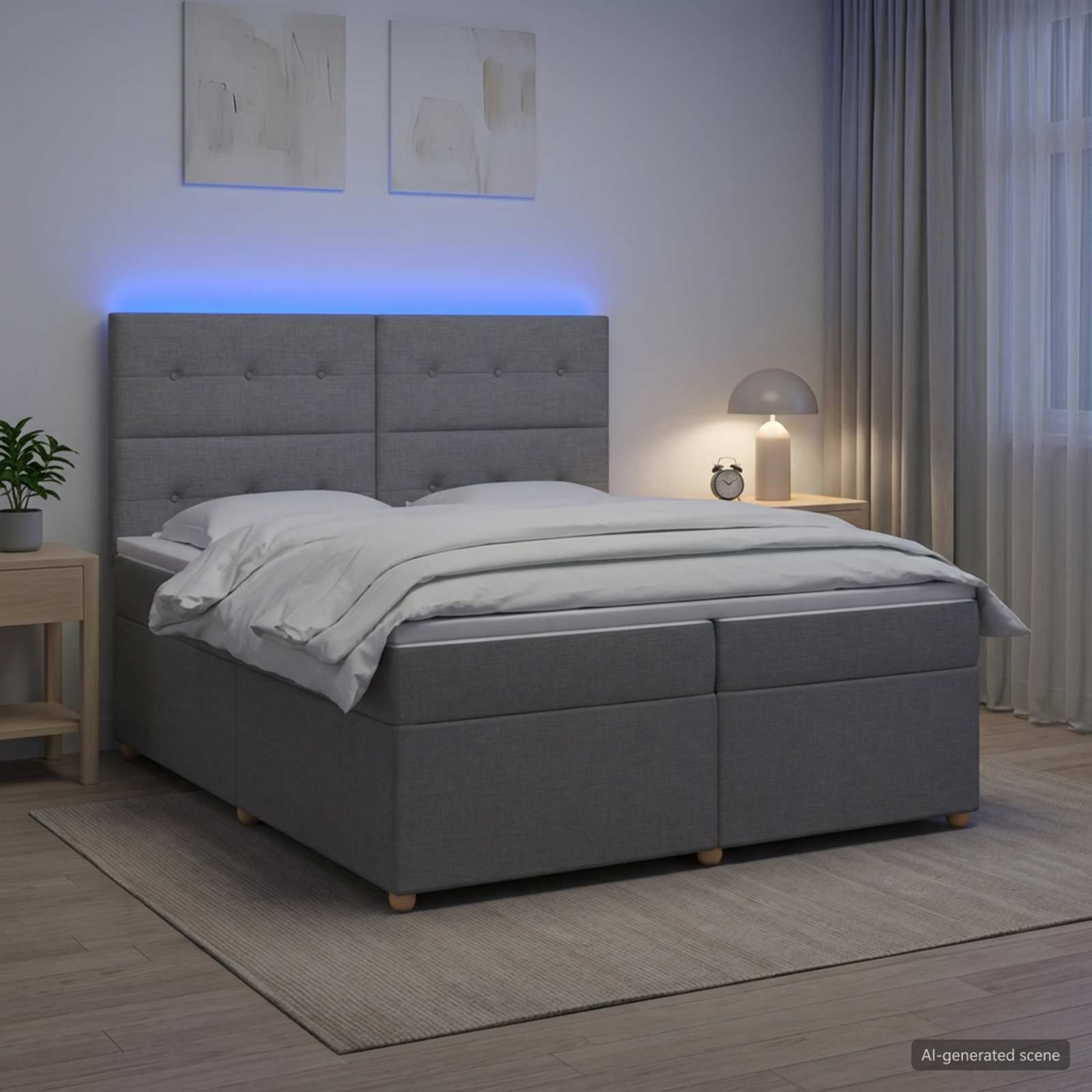 Κρεβάτι box spring με στρώμα Ανοιχτό γκρι 200 x 200 cm Ύφασμα - Pakobazaar