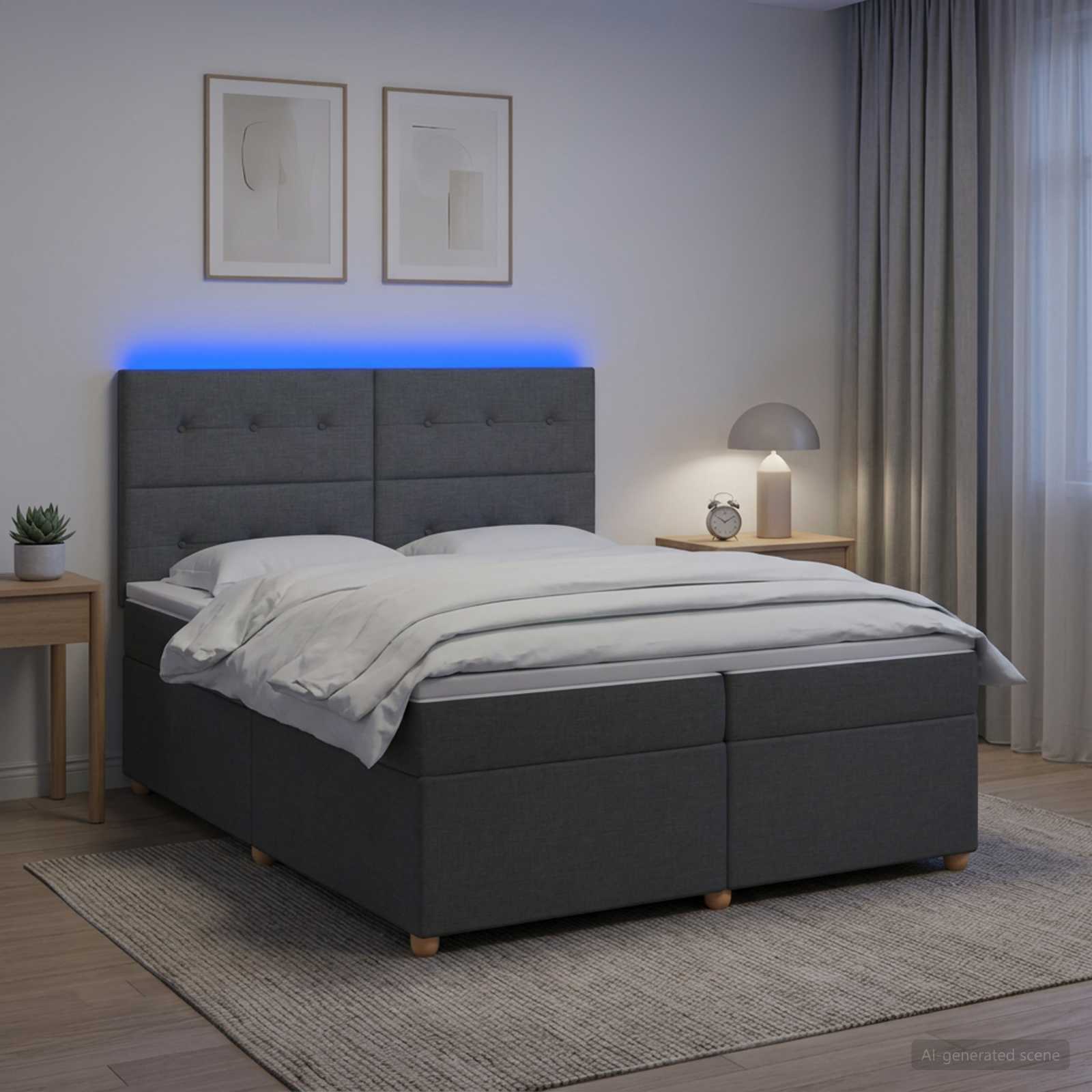 Κρεβάτι box spring με στρώμα Σκούρο Γκρι 200 x 200 cm Ύφασμα - Pakobazaar