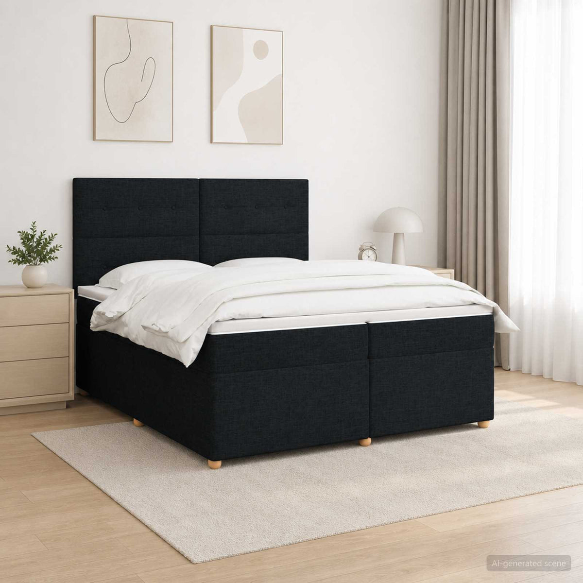 Κρεβάτι box spring με στρώμα Μαύρο 200 x 200 cm Ύφασμα - Pakobazaar