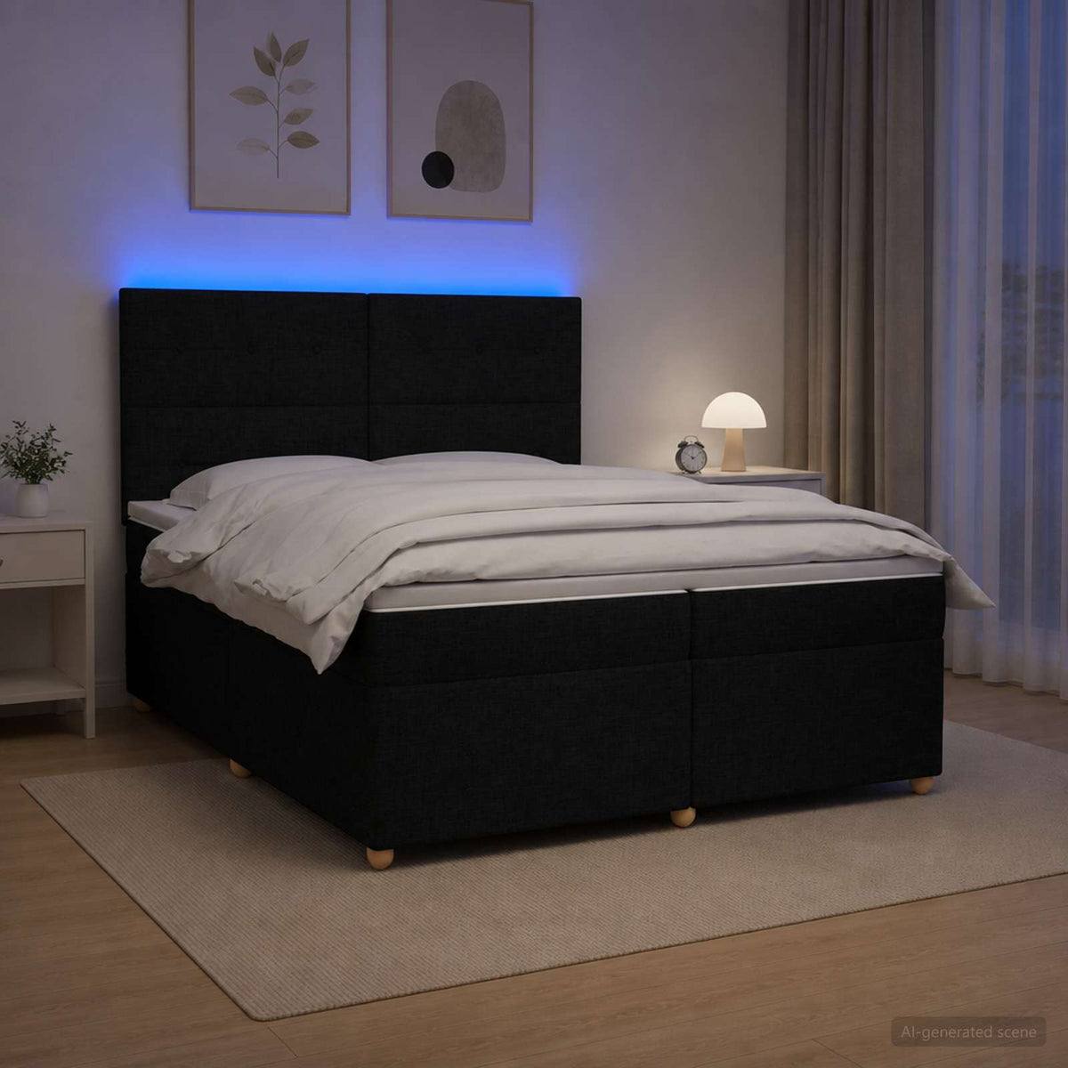 Κρεβάτι box spring με στρώμα Μαύρο 200 x 200 cm Ύφασμα - Pakobazaar