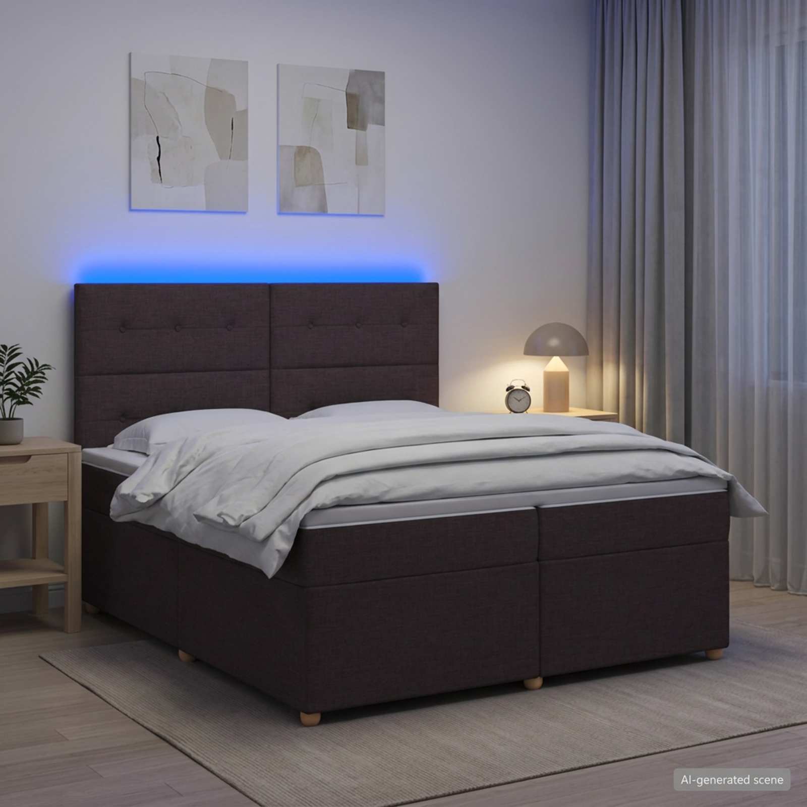 Κρεβάτι box spring με στρώμα Σκούρο Καφέ 200 x 200 cm Ύφασμα