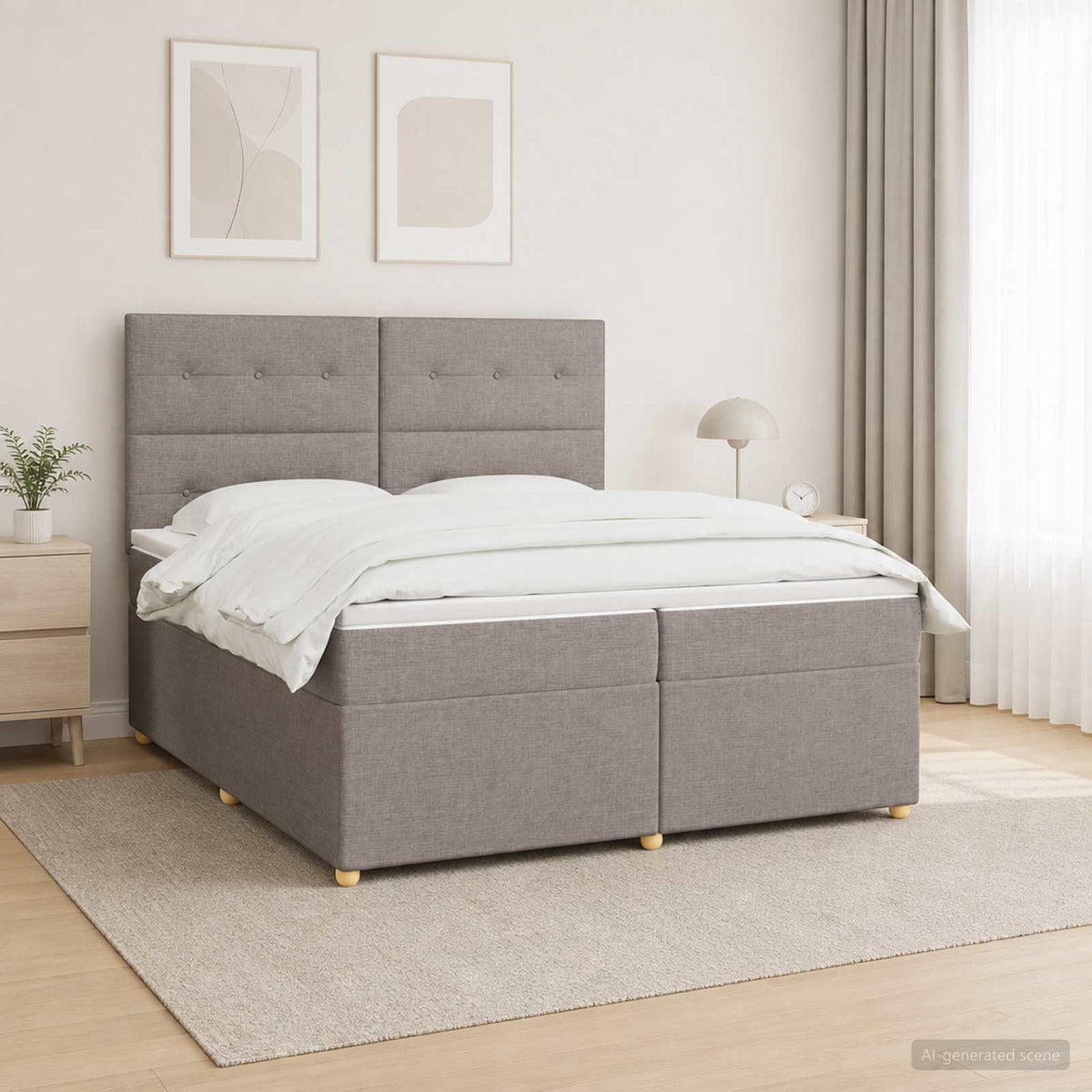 Κρεβάτι box spring με στρώμα Taupe 200 x 200 cm Ύφασμα - Pakobazaar