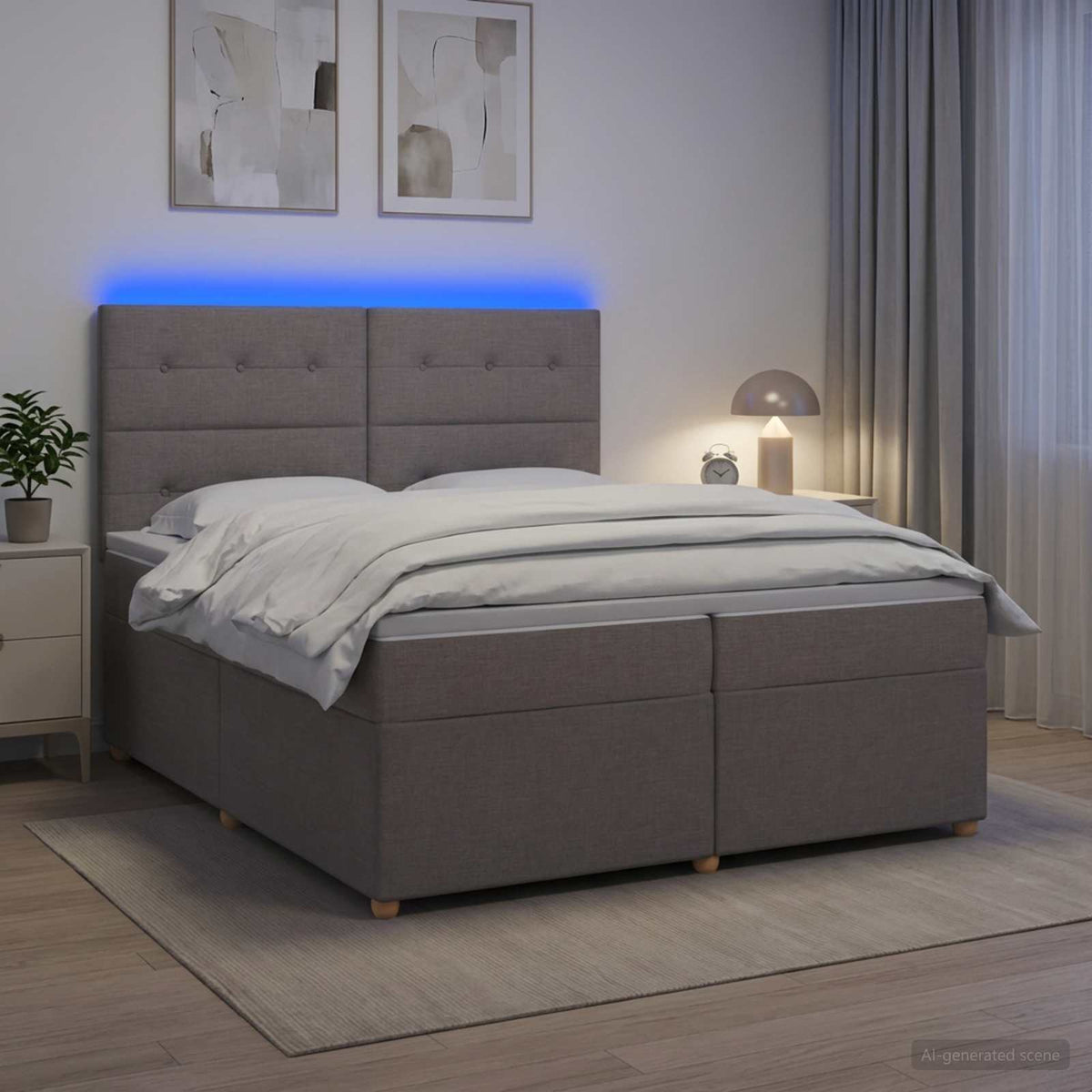 Κρεβάτι box spring με στρώμα Taupe 200 x 200 cm Ύφασμα - Pakobazaar
