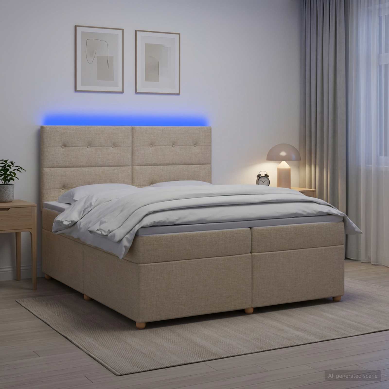 Κρεβάτι box spring με στρώμα Κρεμ 200 x 200 cm Ύφασμα