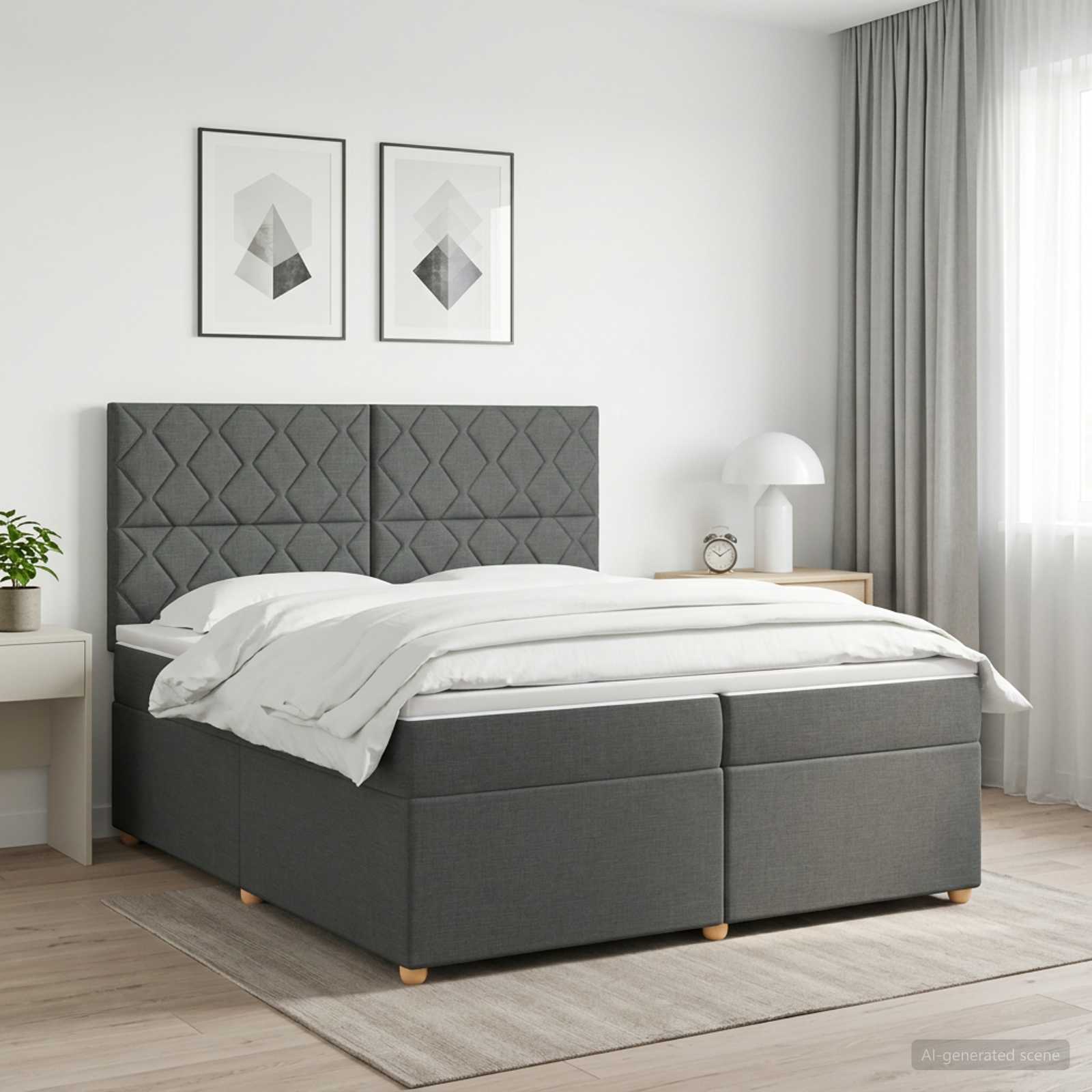 Κρεβάτι box spring με στρώμα Σκούρο Γκρι 200 x 200 cm Ύφασμα - Pakobazaar